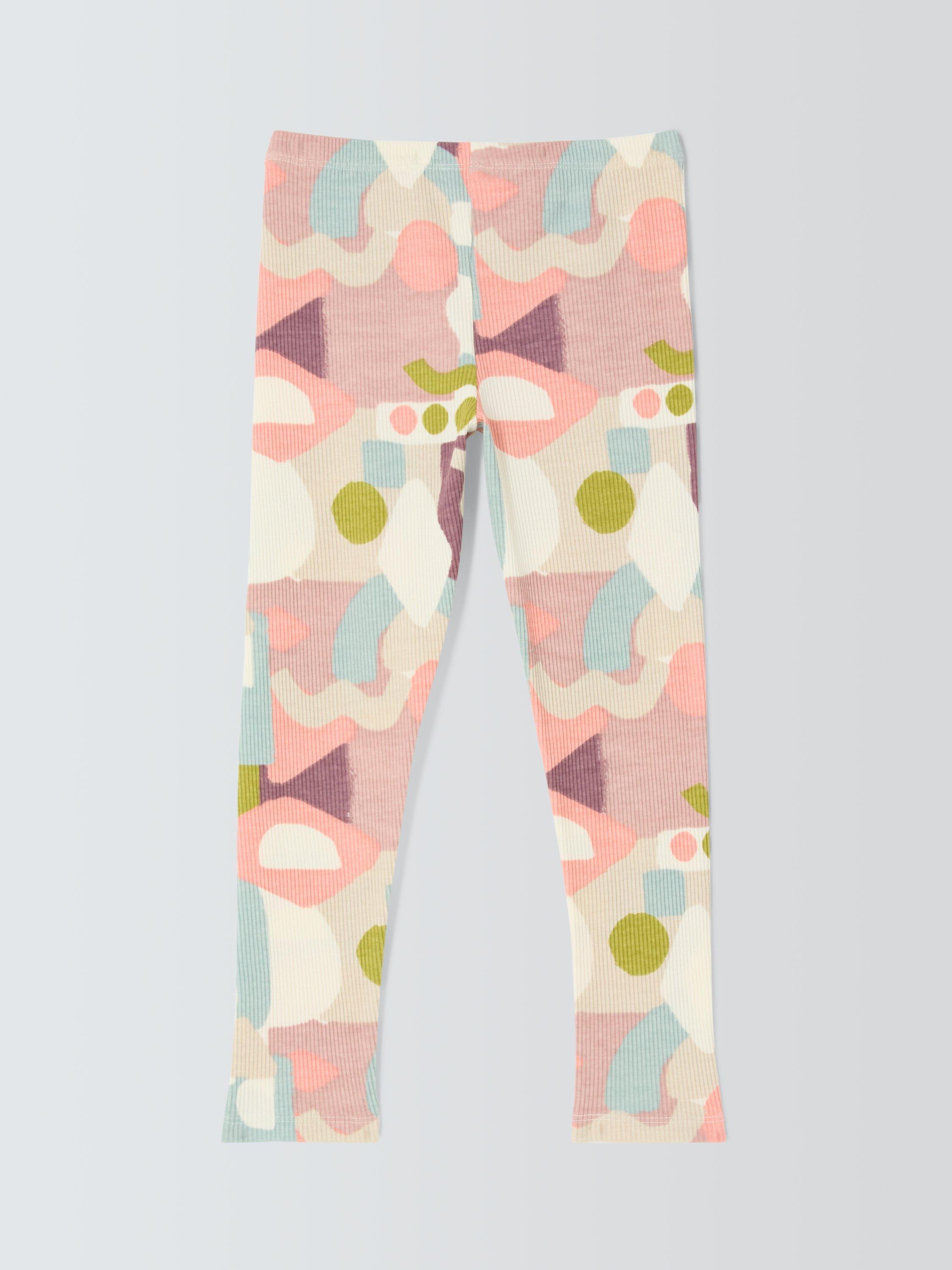 Product image 2 of 3, which shows John Lewis Kids' Ribbed Graphic Shapes Leggings, Pink Shapes, 3 years