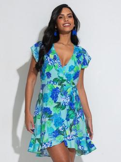 Pour Moi Frill Beach Dress, Aqua Tropical, Aqua Tropical