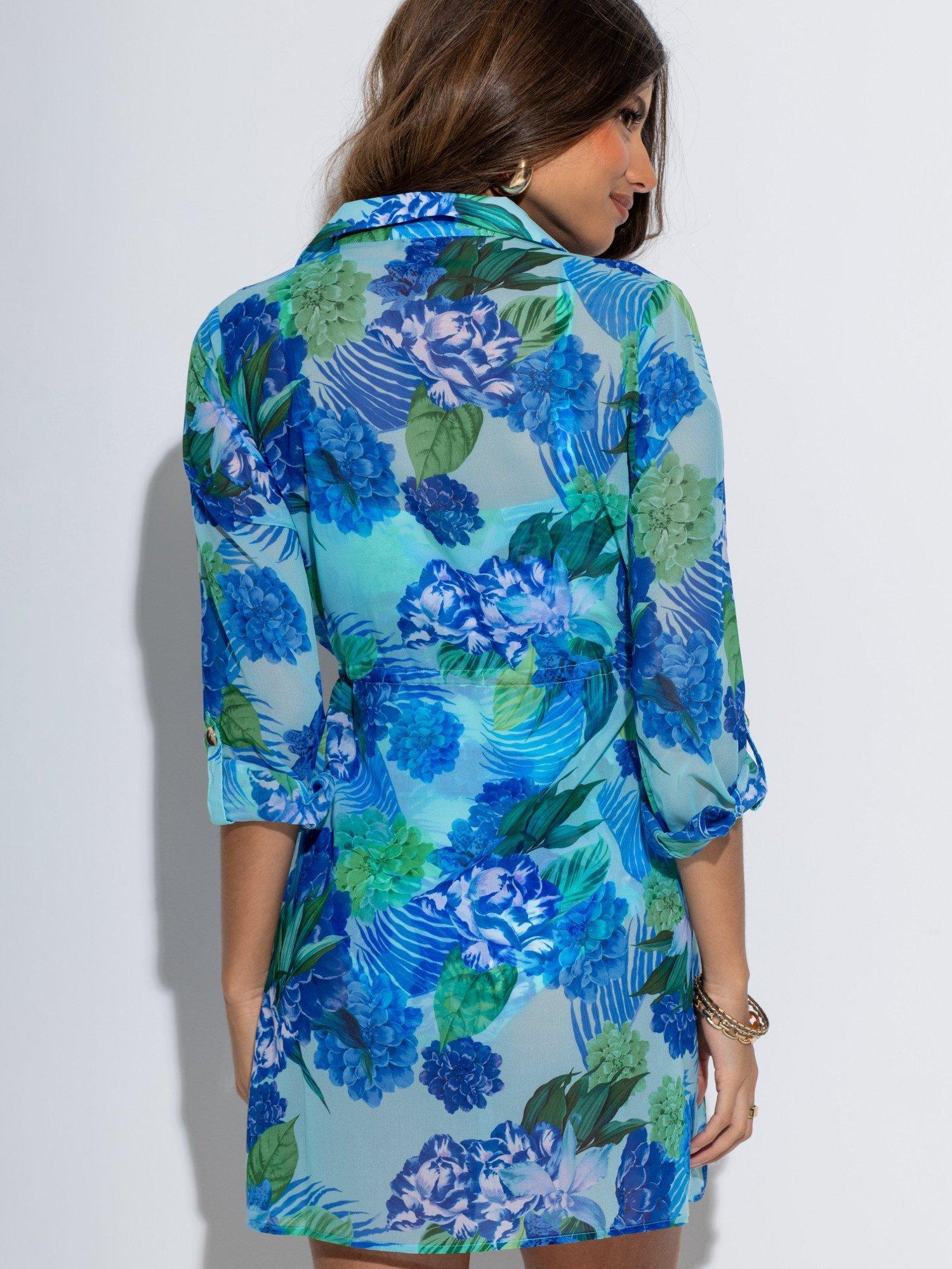 Product image 6 of 8, which shows Pour Moi Chiffon Button-Through Beach Shirt, Aqua Tropical, 8