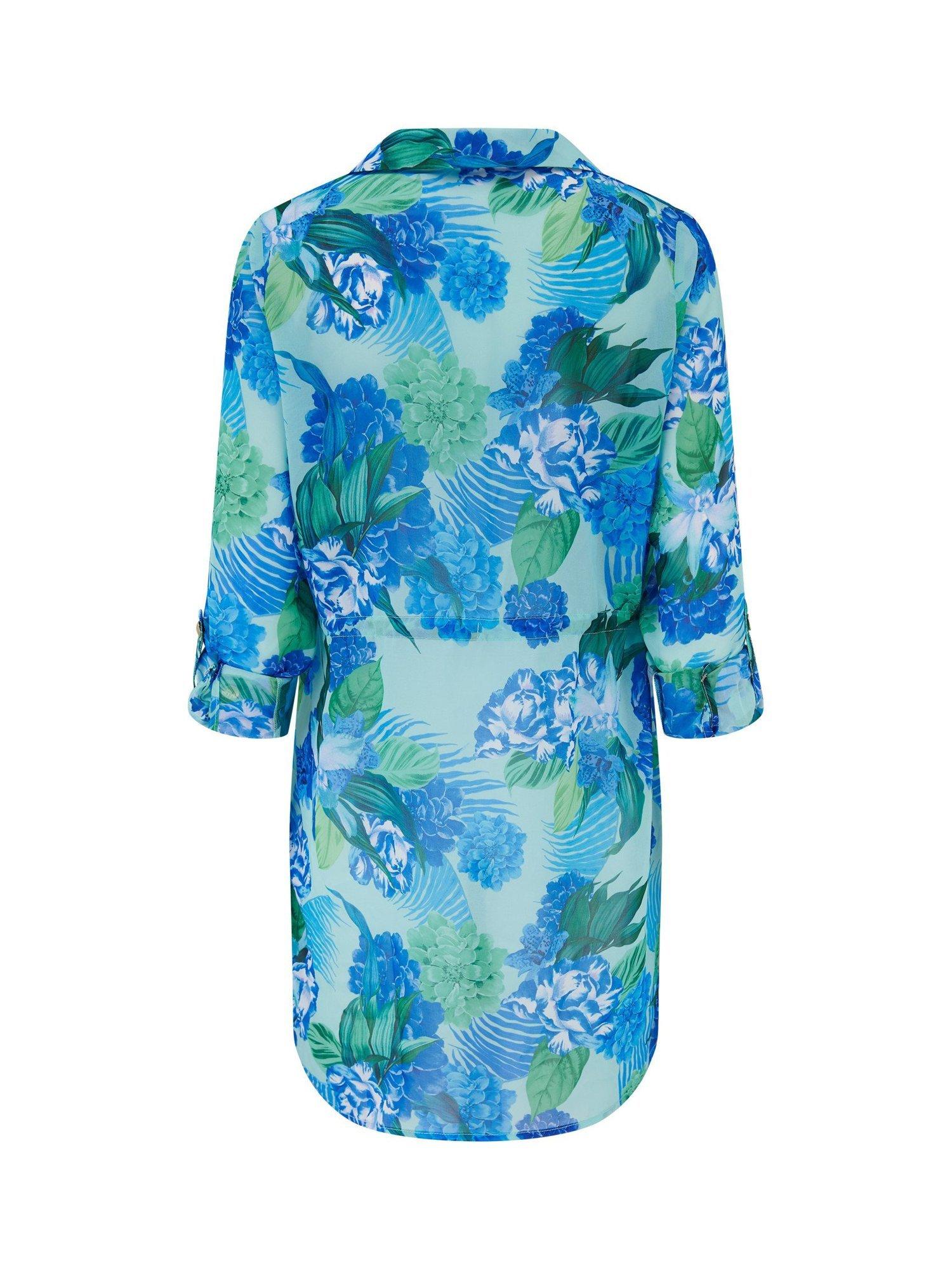 Product image 8 of 8, which shows Pour Moi Chiffon Button-Through Beach Shirt, Aqua Tropical, 8