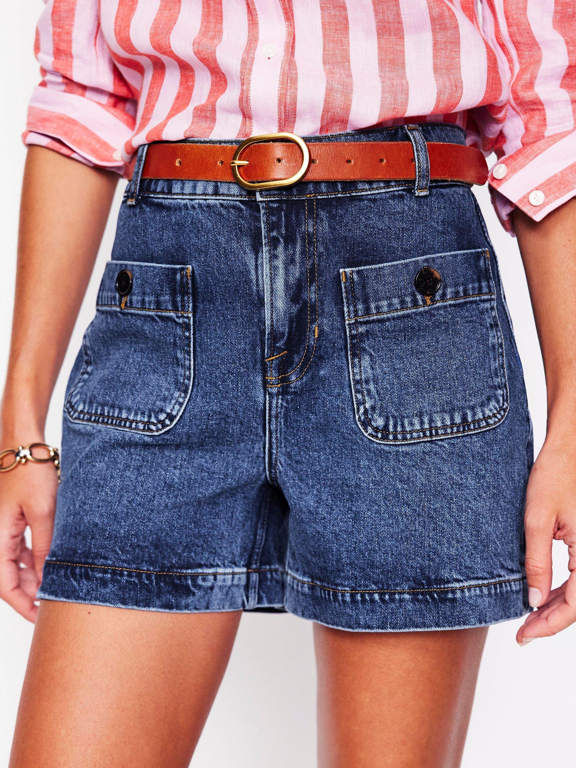 Product image 4 of 6, which shows Boden Pocket Front Denim Shorts, Mid Vintage, 18