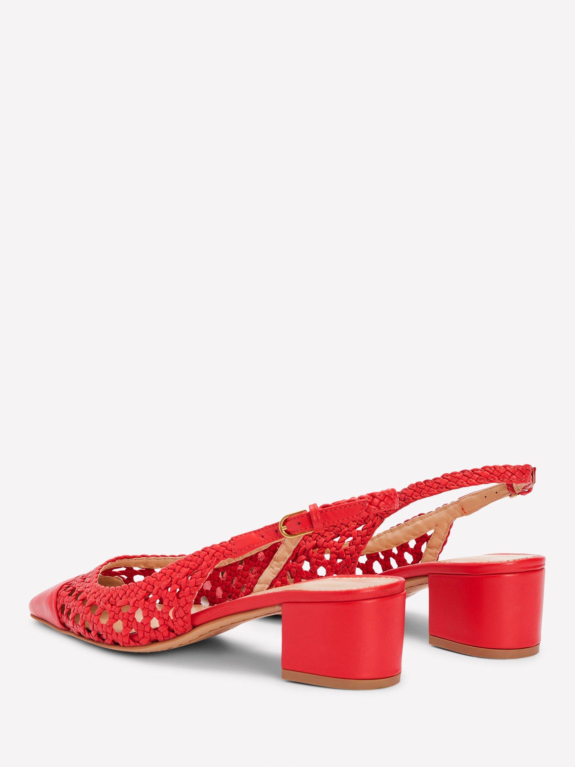 Product image 4 of 5, which shows Boden Woven Leather Block Heel Slingback Court Shoes, Post Box Red, 4