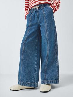 John Lewis Kids' Drawstring Wide Leg Jeans, Blue, Blue