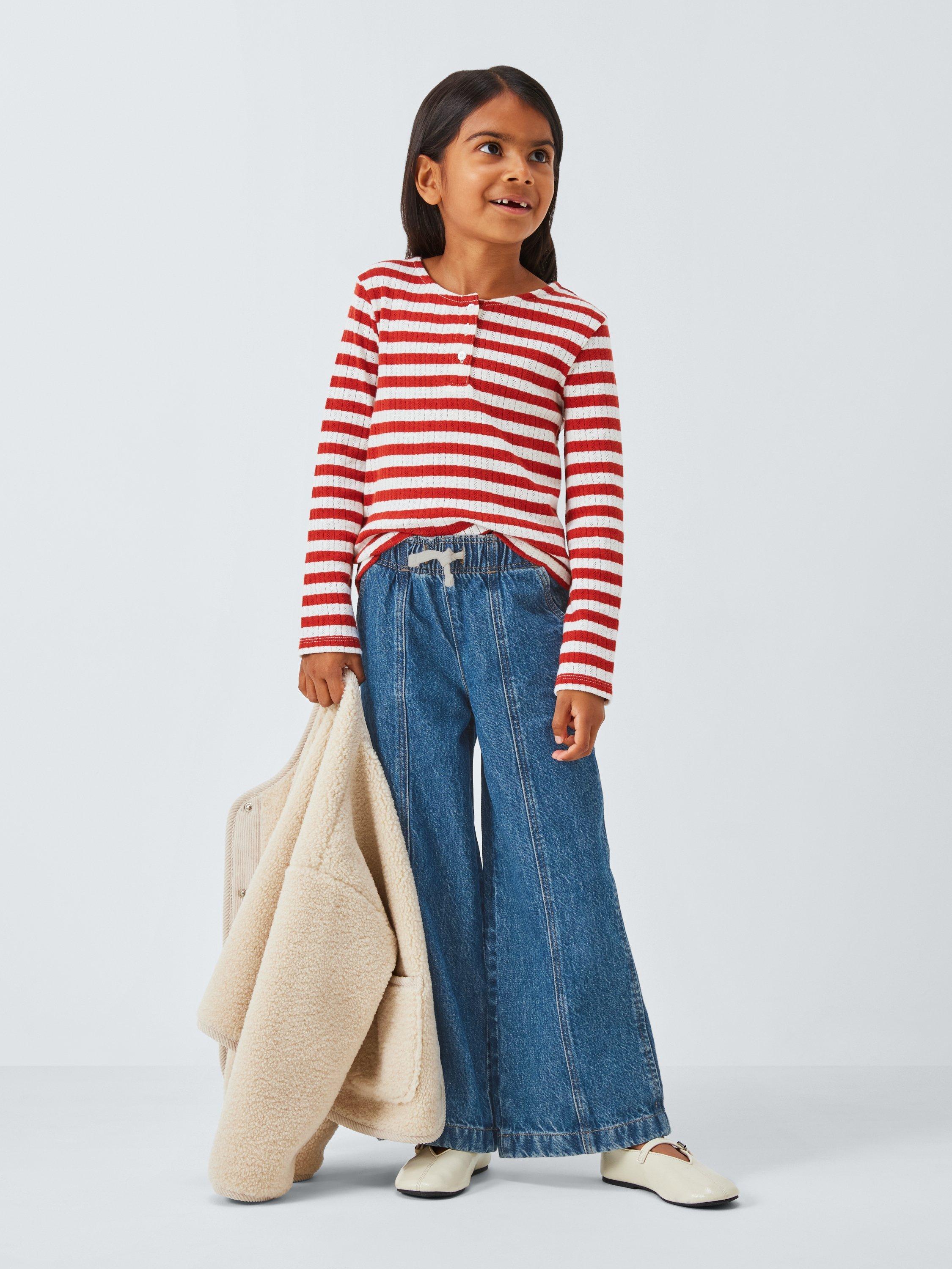 Product image 2 of 7, which shows John Lewis Kids' Drawstring Wide Leg Jeans, Blue, 3 years