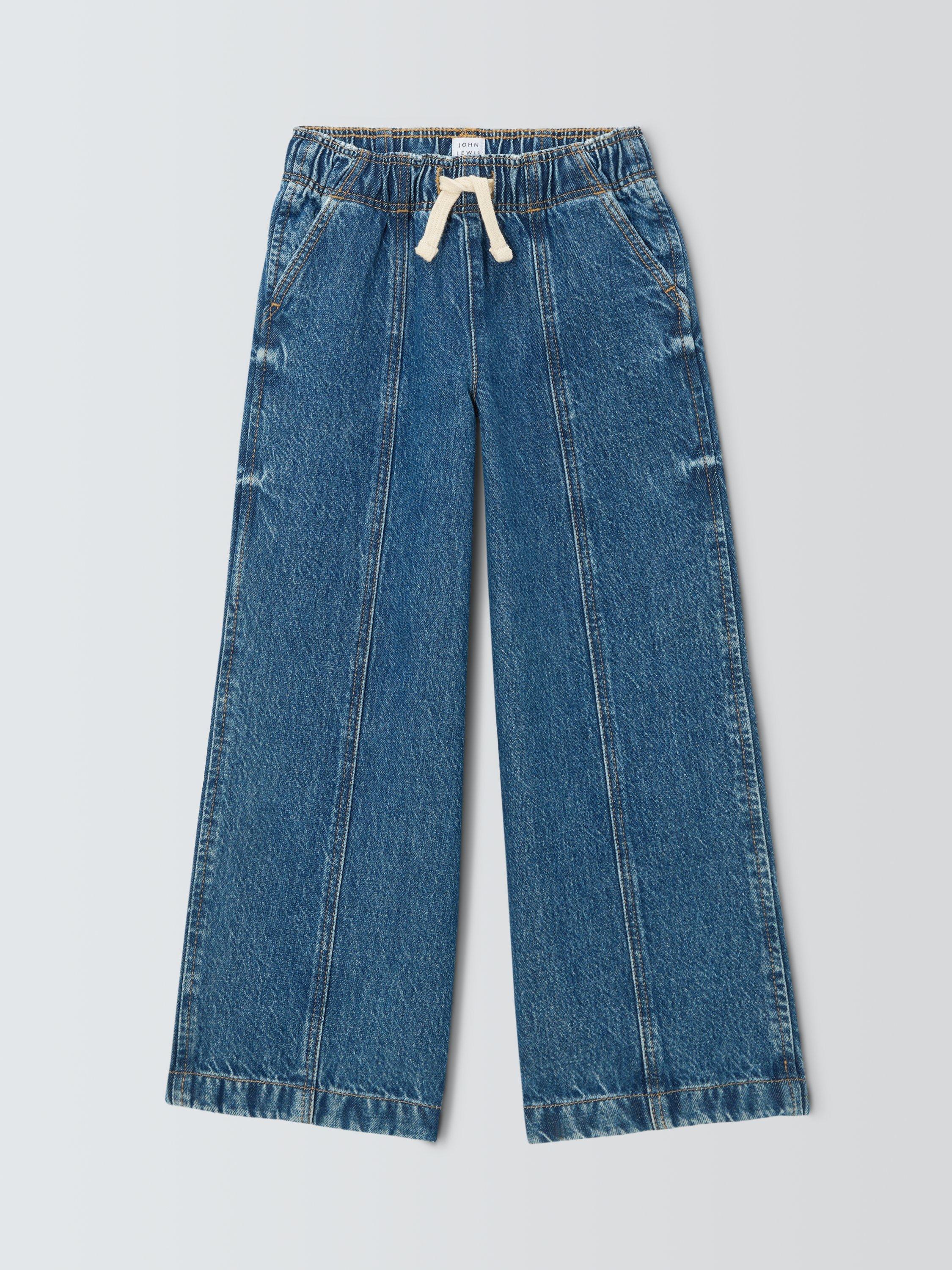 Product image 3 of 7, which shows John Lewis Kids' Drawstring Wide Leg Jeans, Blue, 3 years