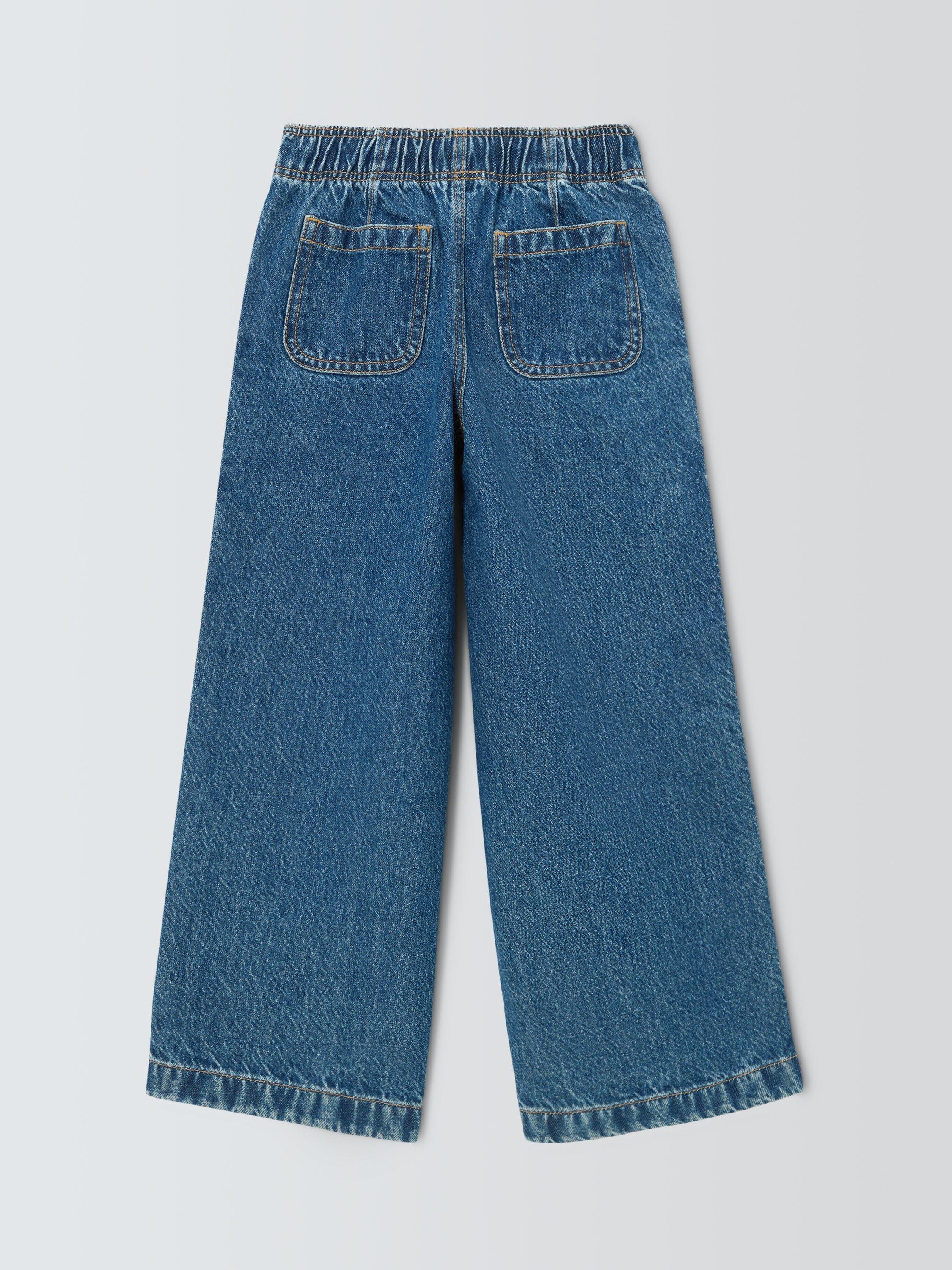 Product image 4 of 7, which shows John Lewis Kids' Drawstring Wide Leg Jeans, Blue, 3 years