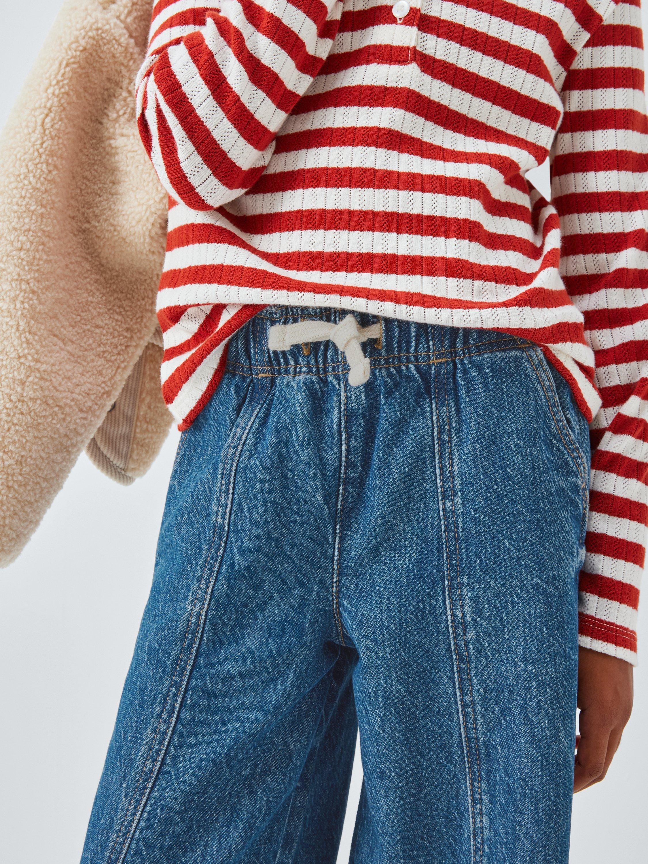 Product image 6 of 7, which shows John Lewis Kids' Drawstring Wide Leg Jeans, Blue, 3 years