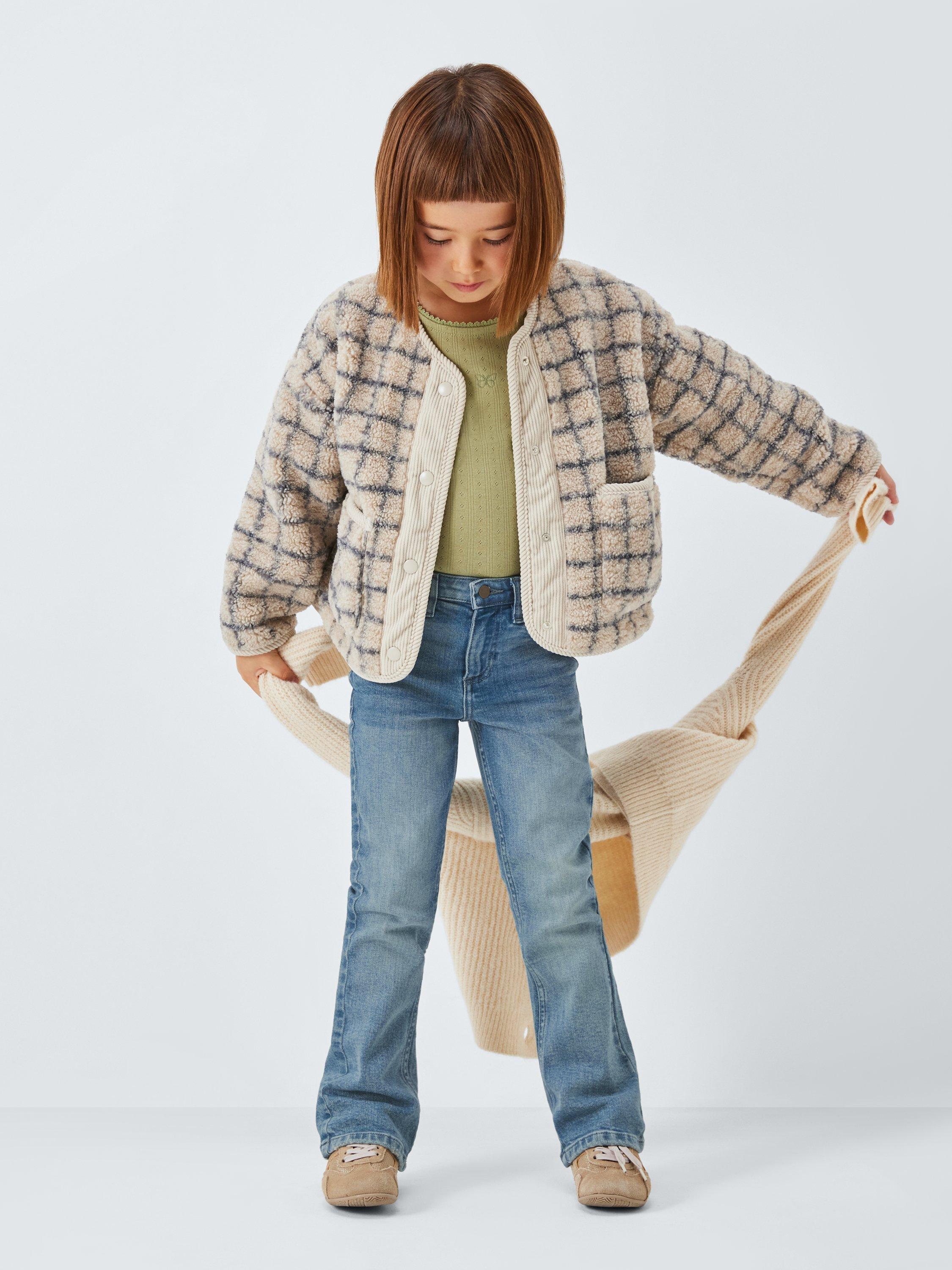 Product image 2 of 9, which shows John Lewis Kids' Check Borg Fleece Jacket, Cream, Grey, 3 years