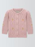 John Lewis Heirloom Collection Baby Cable Knit Embroidered Cardigan With Cashmere, Pink