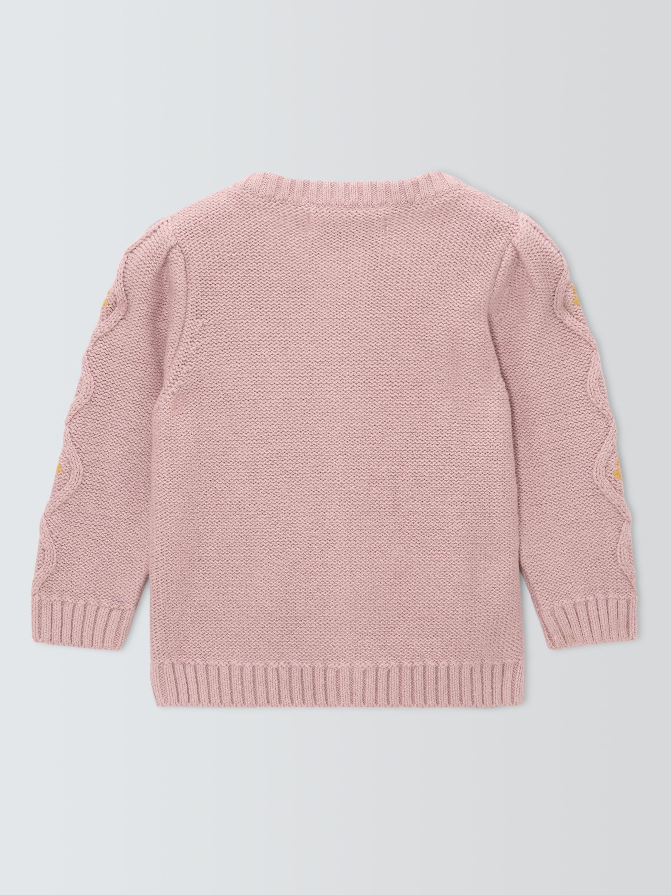 Product image 2 of 3, which shows John Lewis Heirloom Collection Baby Cable Knit Embroidered Cardigan, Pink, 0-3 months