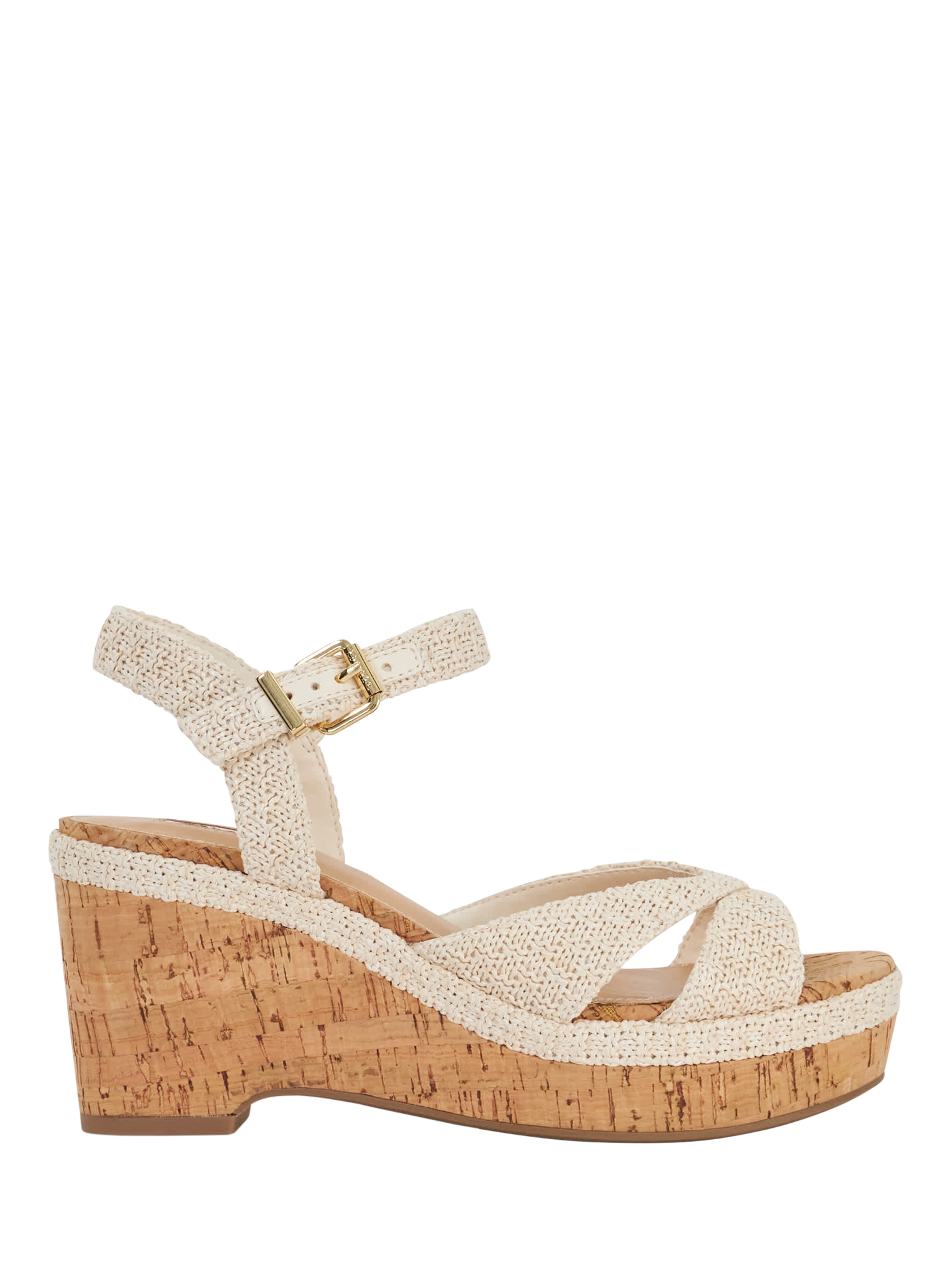 Product image 1 of 6, which shows Dune London Kelulu Textured Wedge Heeled Sandals, Ecru, EU36