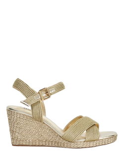 Dune London Kolden Metallic Braided Wedge Heeled Sandals, Gold, Gold