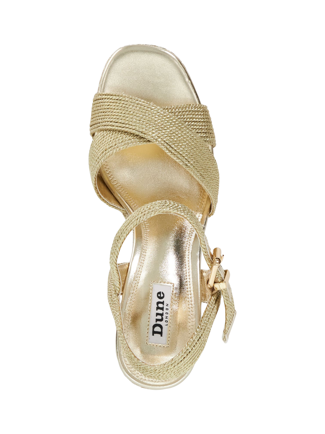 Product image 2 of 5, which shows Dune London Kolden Metallic Braided Wedge Heeled Sandals, Gold, EU36