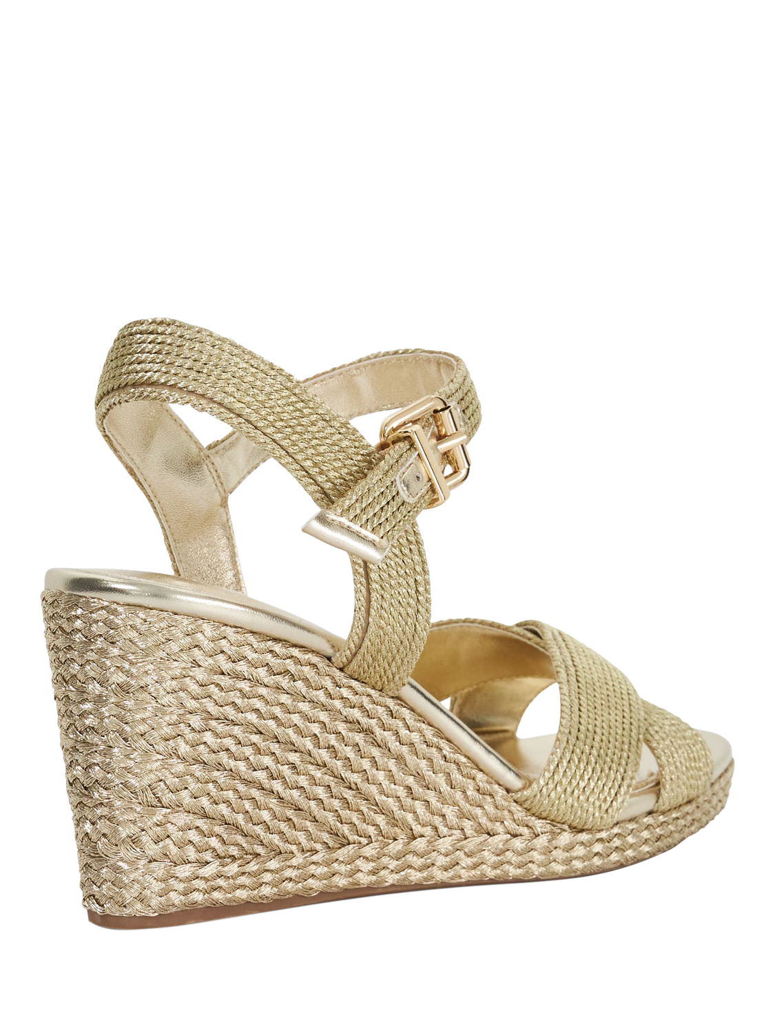 Product image 4 of 5, which shows Dune London Kolden Metallic Braided Wedge Heeled Sandals, Gold, EU36