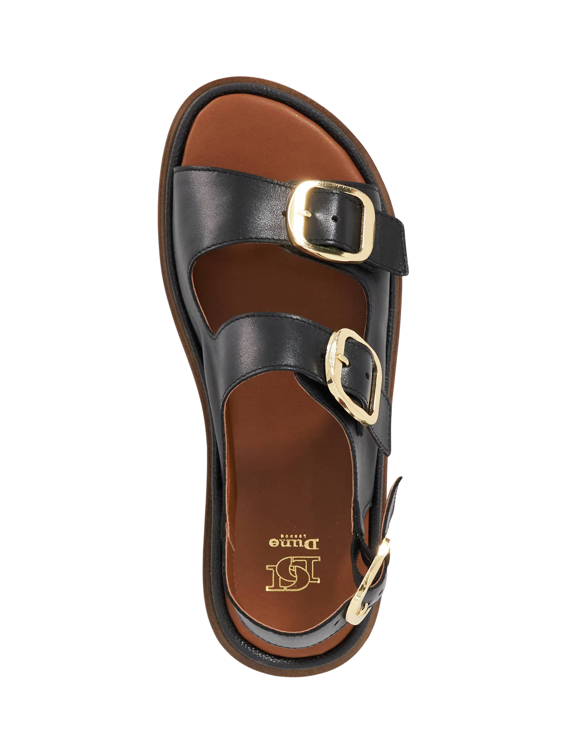 Product image 2 of 5, which shows Dune London Luckles Leather Triple Buckle Footbed Sandals, Black, EU36