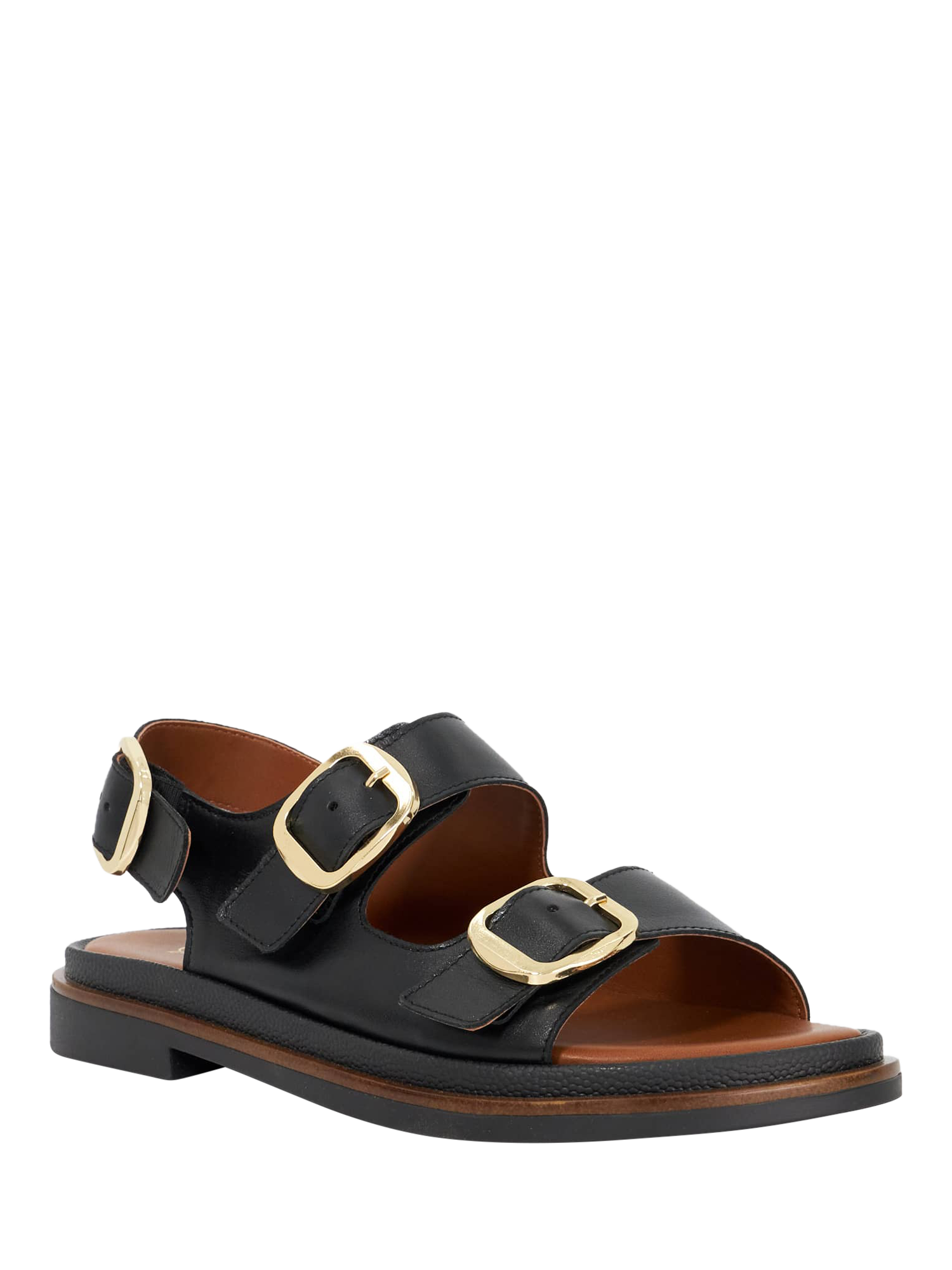 Product image 3 of 5, which shows Dune London Luckles Leather Triple Buckle Footbed Sandals, Black, EU36