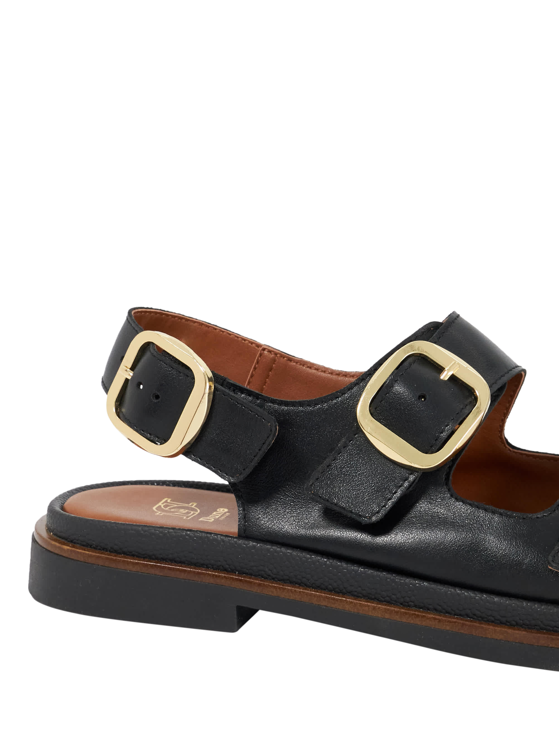 Product image 5 of 5, which shows Dune London Luckles Leather Triple Buckle Footbed Sandals, Black, EU36
