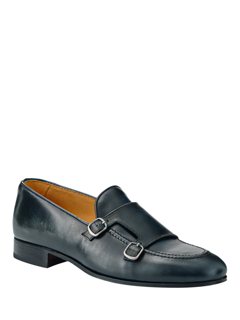 Product image 2 of 5, which shows Jones Bootmaker Callington Leather Monk Shoes, Navy, 6