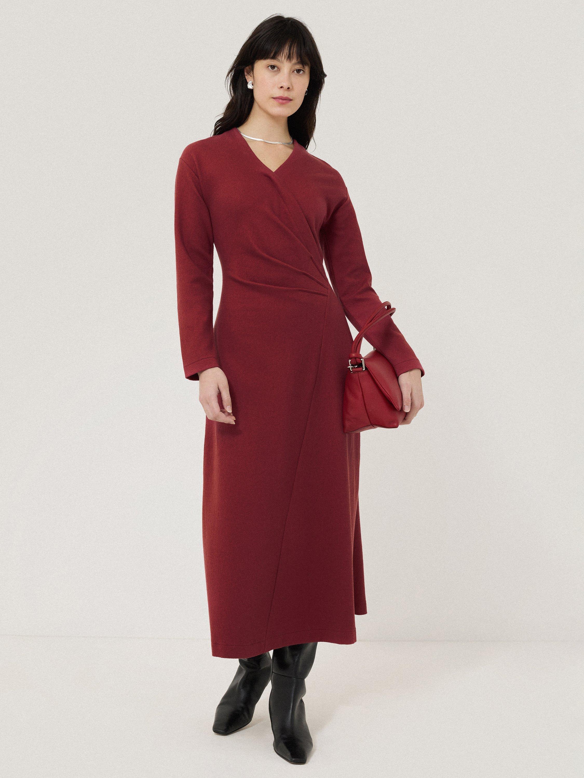 Product image 1 of 6, which shows Jigsaw Mock Wrap Long Sleeve Jersey Dress, Pink, XS