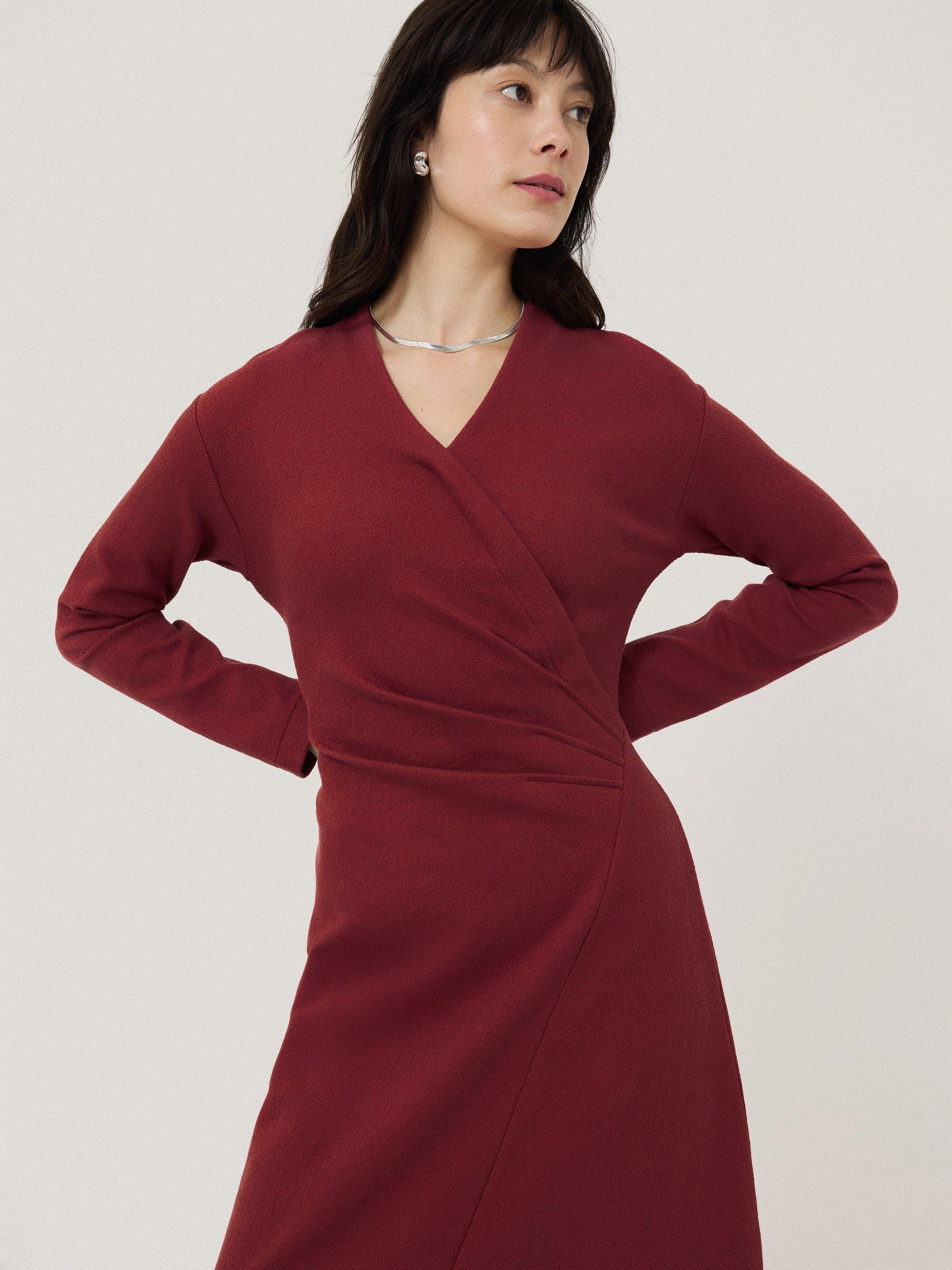 Product image 3 of 6, which shows Jigsaw Mock Wrap Long Sleeve Jersey Dress, Pink, XS