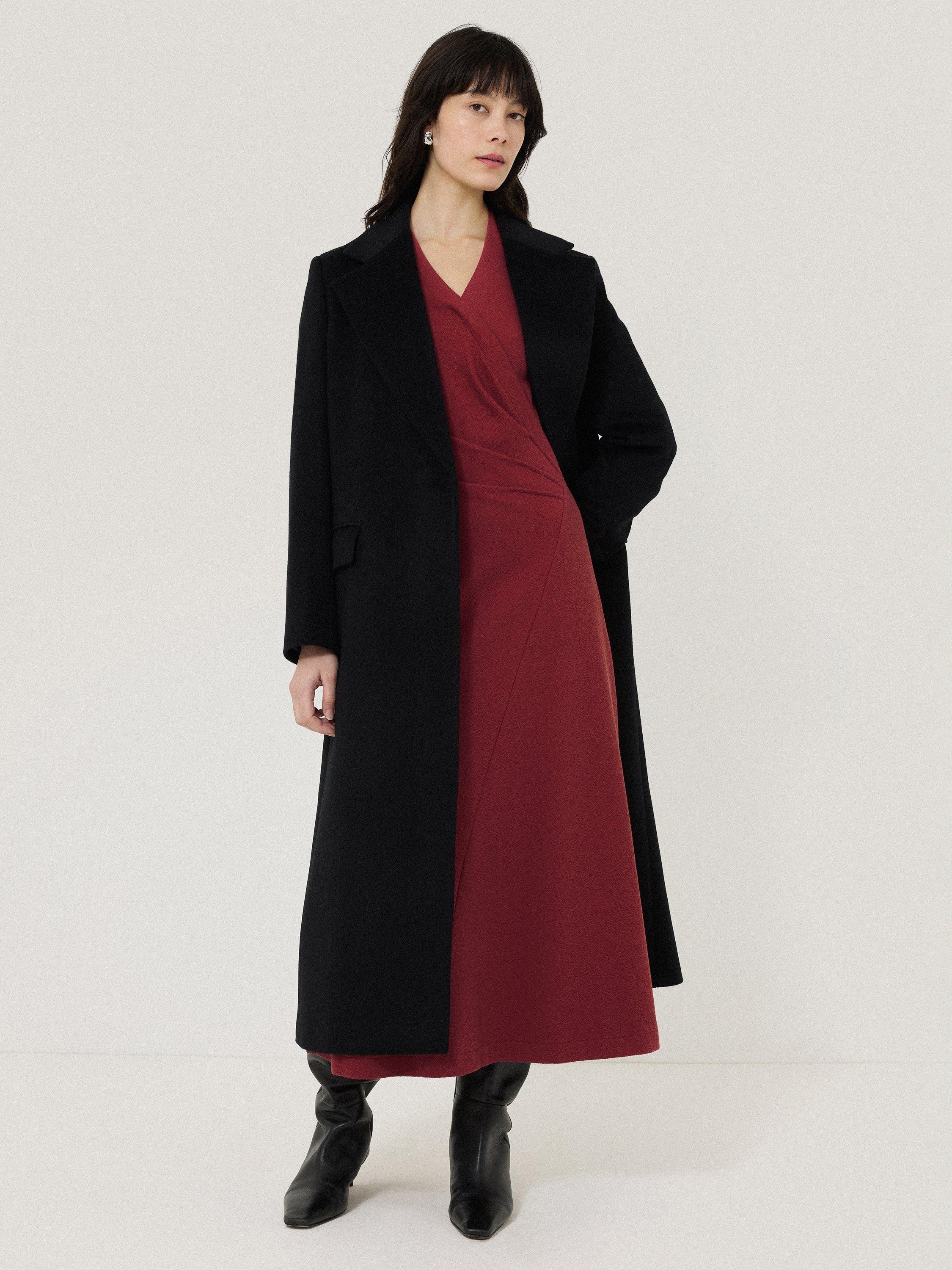 Product image 4 of 6, which shows Jigsaw Mock Wrap Long Sleeve Jersey Dress, Pink, XS