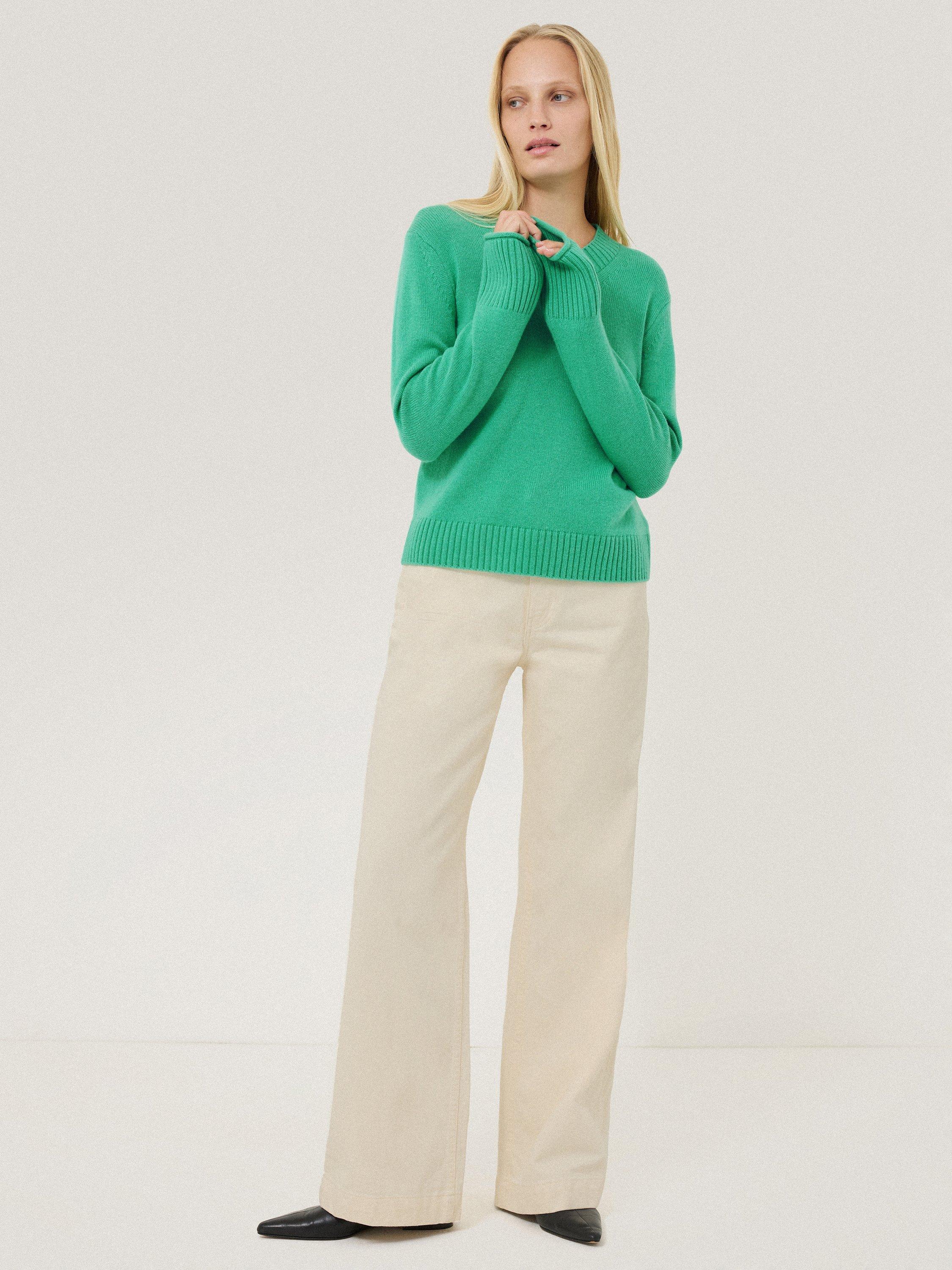 Product image 1 of 4, which shows Jigsaw Wool Rich V-Neck Jumper, Green, XS