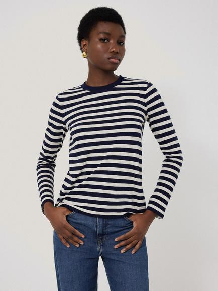 Jigsaw Stripe Slub Jersey Top, Navy/Multi