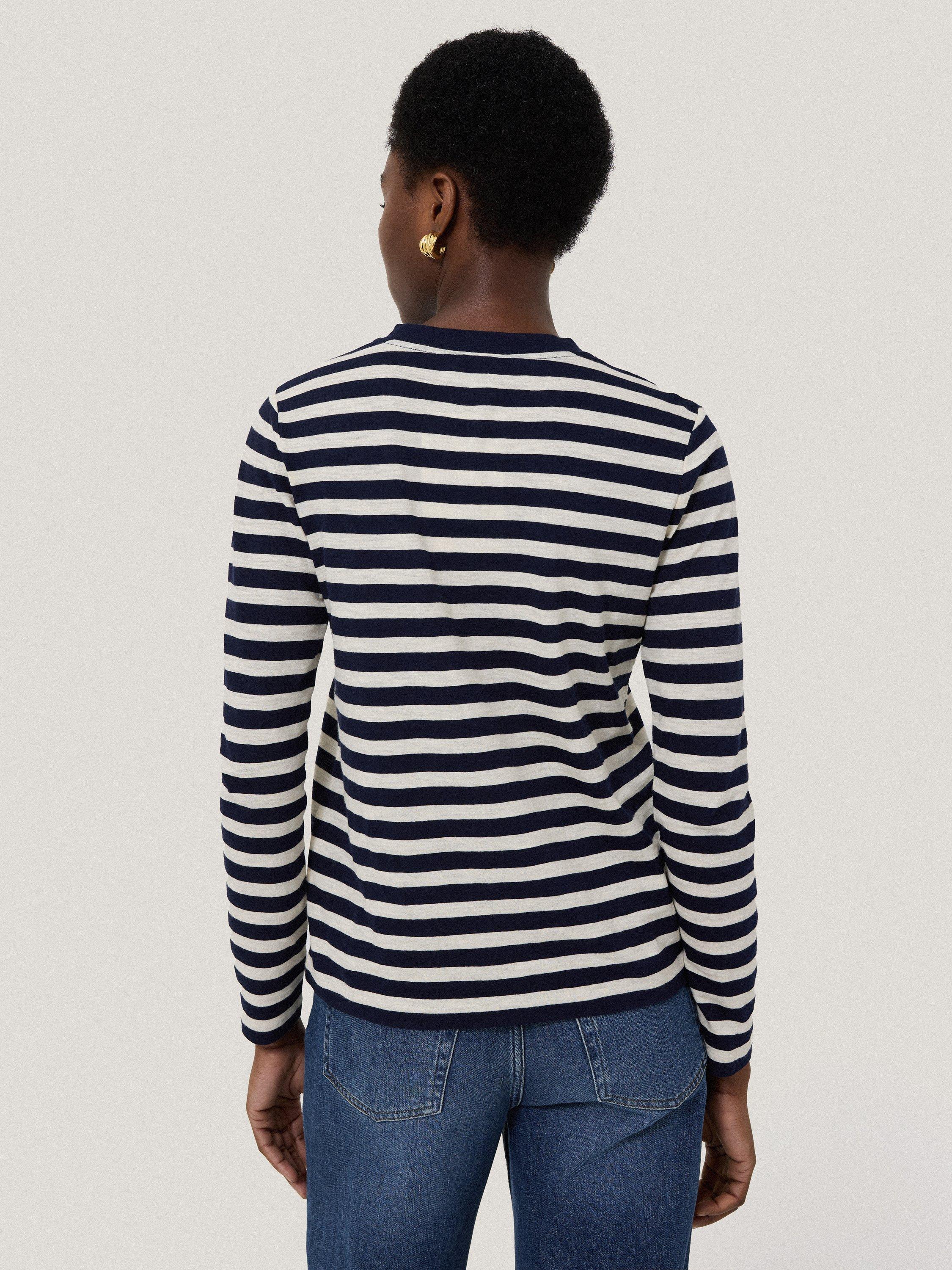 Product image 2 of 7, which shows Jigsaw Stripe Long Sleeve Top, Navy/Multi, XS