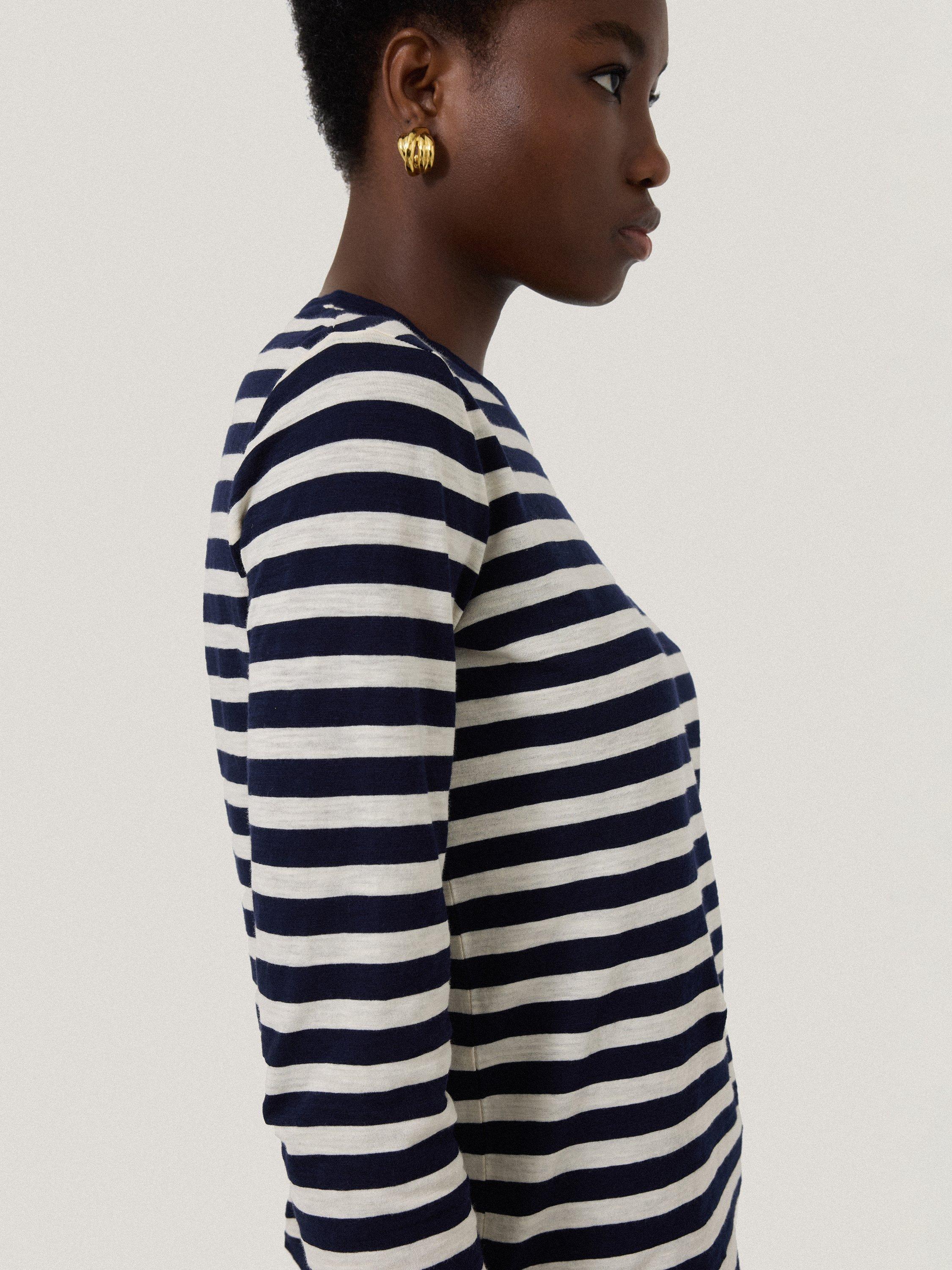 Product image 3 of 7, which shows Jigsaw Stripe Long Sleeve Top, Navy/Multi, XS