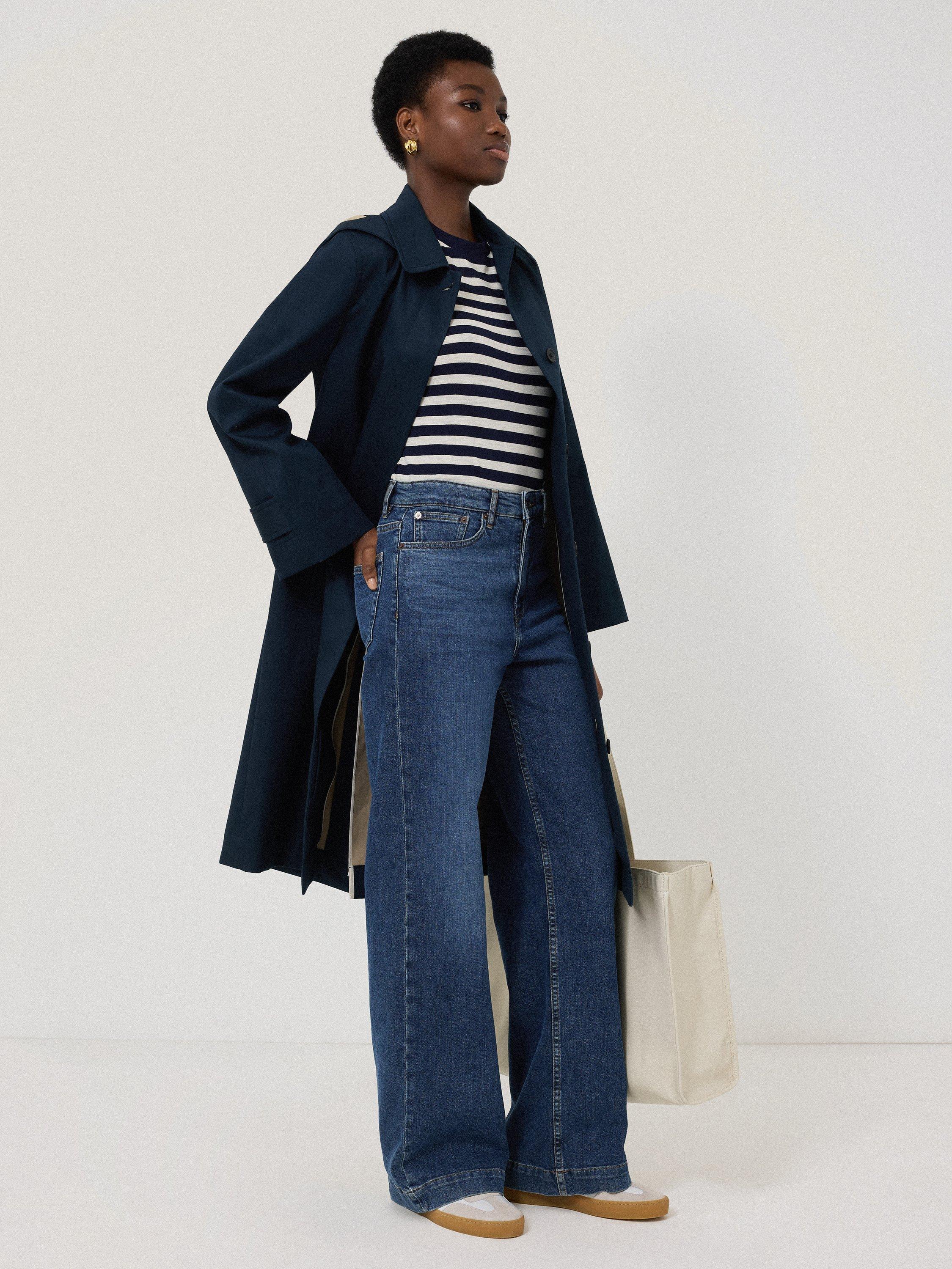 Product image 6 of 7, which shows Jigsaw Stripe Long Sleeve Top, Navy/Multi, XS