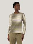 Jigsaw Cotton Slub Stripe Long Sleeve Top, Khaki
