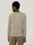 Jigsaw Cotton Slub Stripe Long Sleeve Top, Khaki