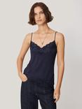 Jigsaw Lace Trim Modal Vest, Navy