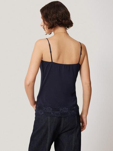 Jigsaw Lace Trim Camisole - view 2, Navy