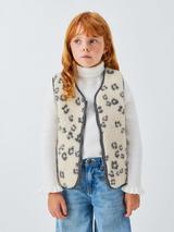 John Lewis Kids' Animal Print Borg Gilet, Cream Leo