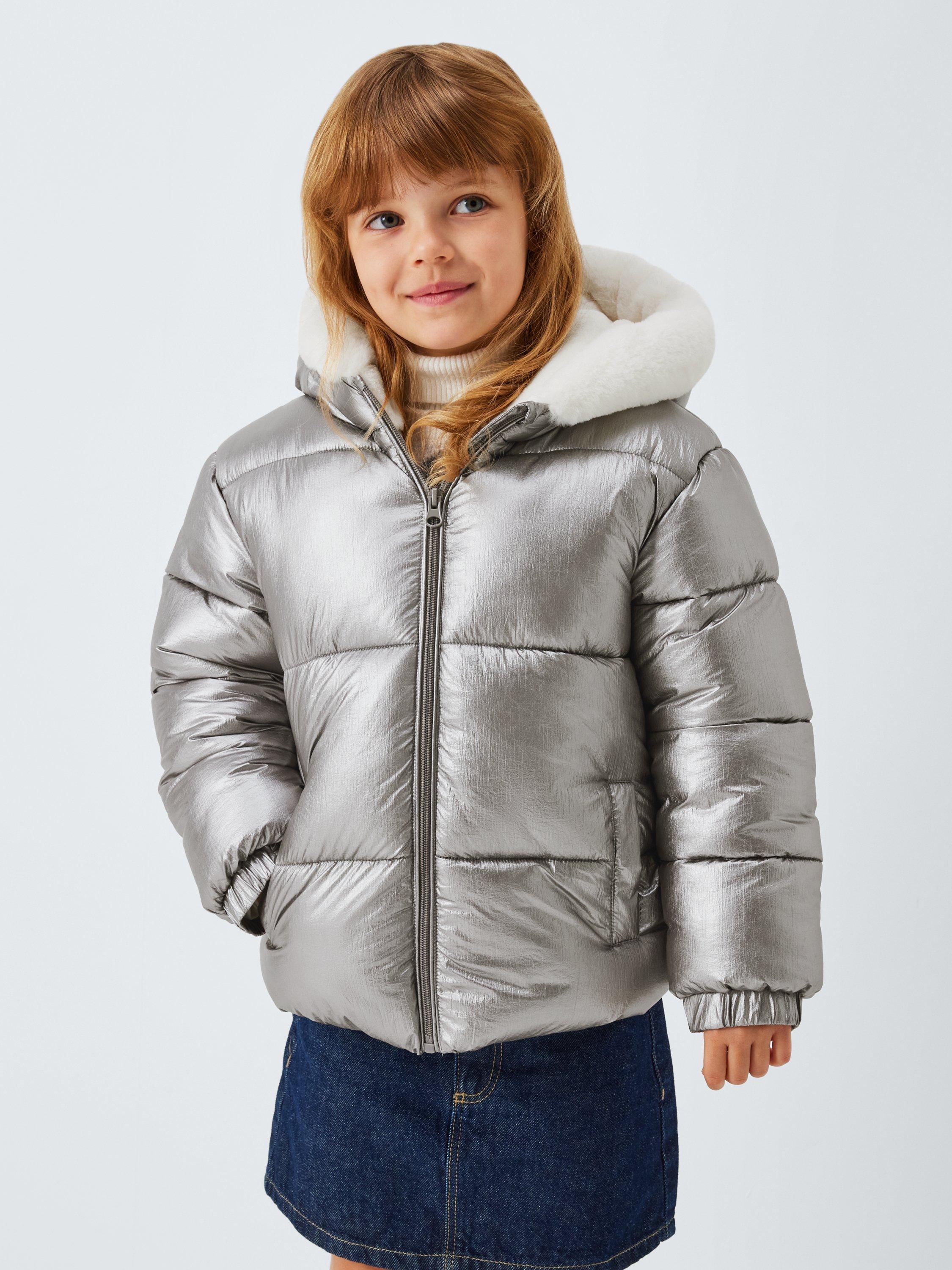 Product image 1 of 7, which shows John Lewis Kids' Pearlised Hooded Puffer Jacket, Multi, 3 years