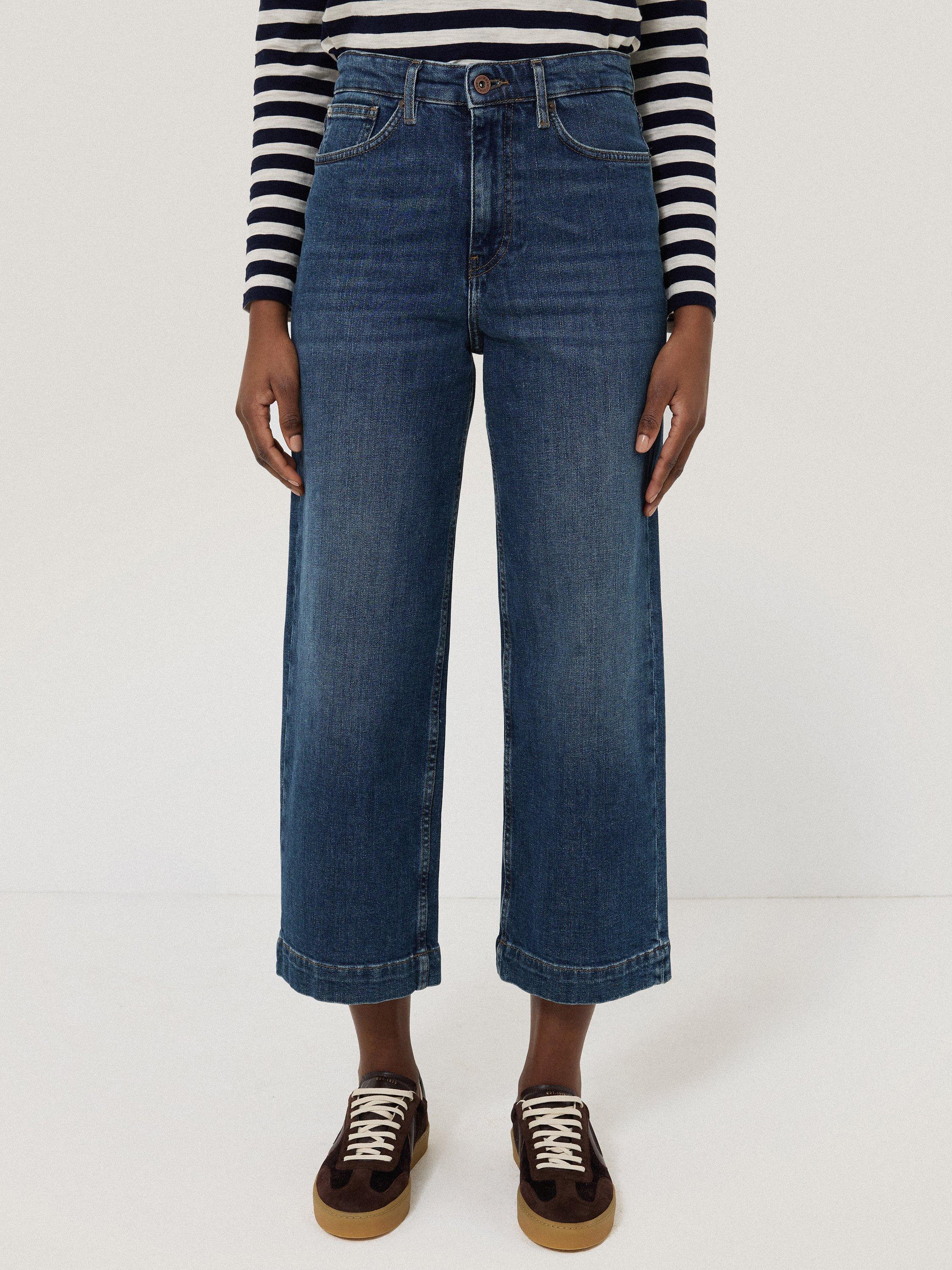 Product image 1 of 6, which shows Jigsaw Tyne Wide Leg Cropped Denim Jeans, Vintage Mid Blue, 24