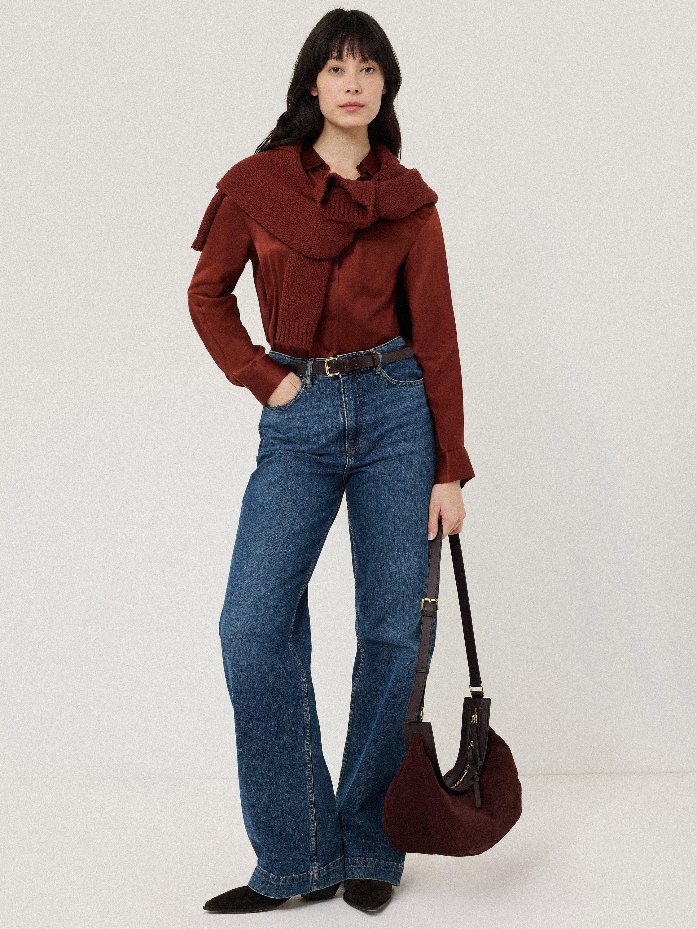 Product image 1 of 5, which shows Jigsaw Satin Twill Shirt, Burgundy, 10