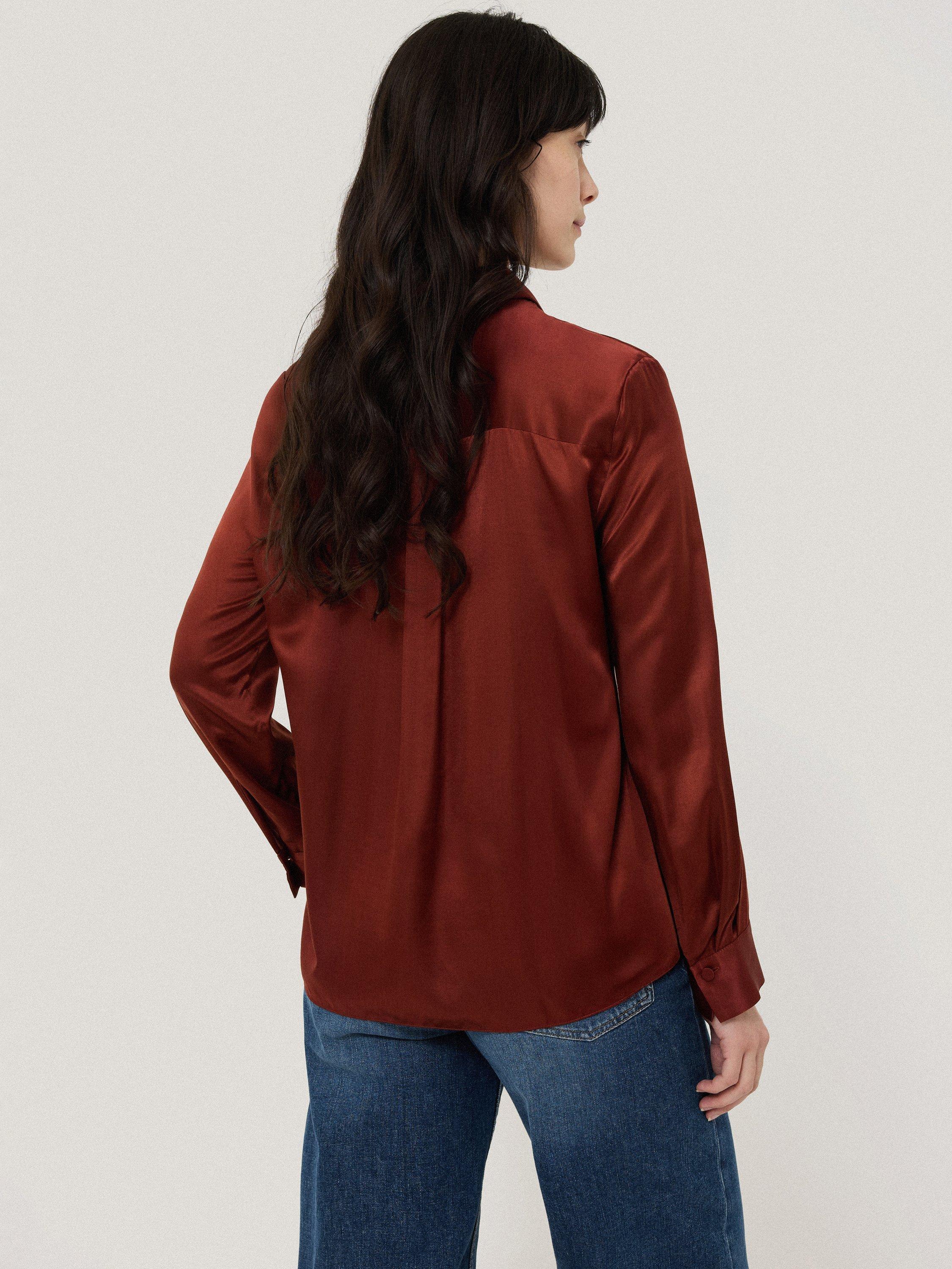 Product image 2 of 5, which shows Jigsaw Satin Twill Shirt, Burgundy, 10