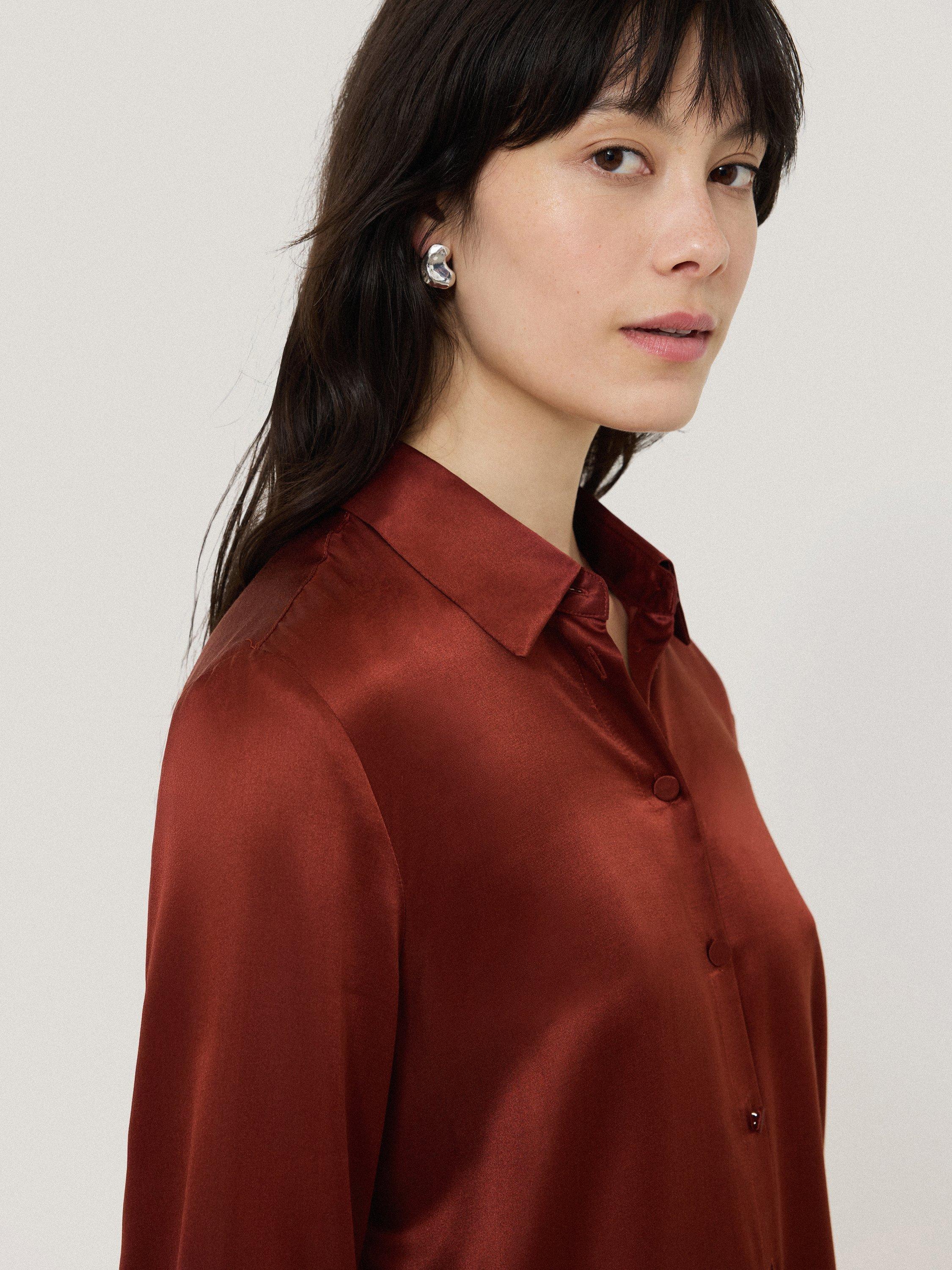Product image 4 of 5, which shows Jigsaw Satin Twill Shirt, Burgundy, 10