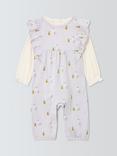 John Lewis Baby Pear Dungarees and Long Sleeve Bodysuit Set, Lilac