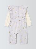 John Lewis Baby Pear Dungarees and Long Sleeve Bodysuit Set, Lilac