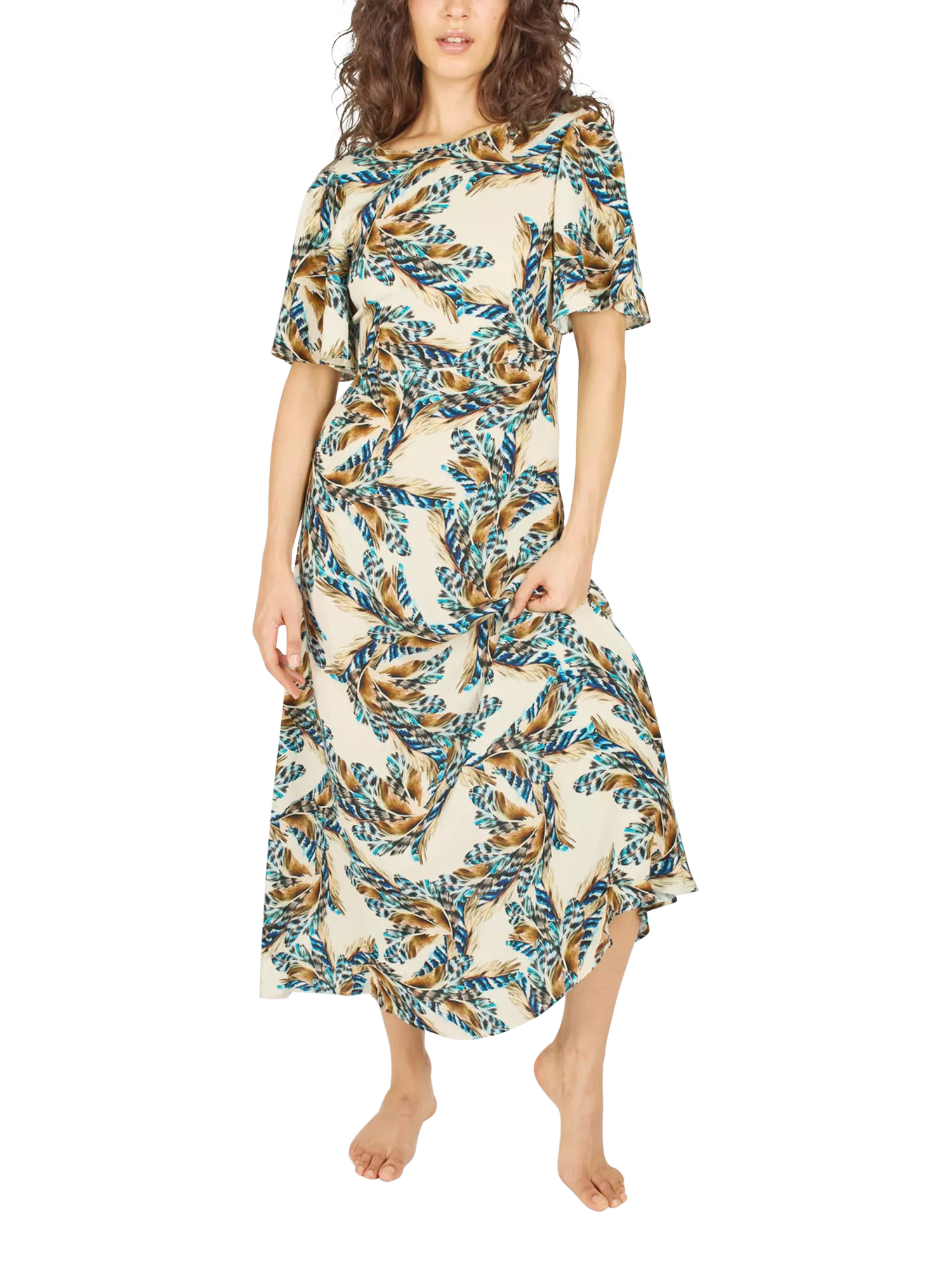 Traffic People Rene Feckless Feather Linen Blend Dress, Cream/Multi