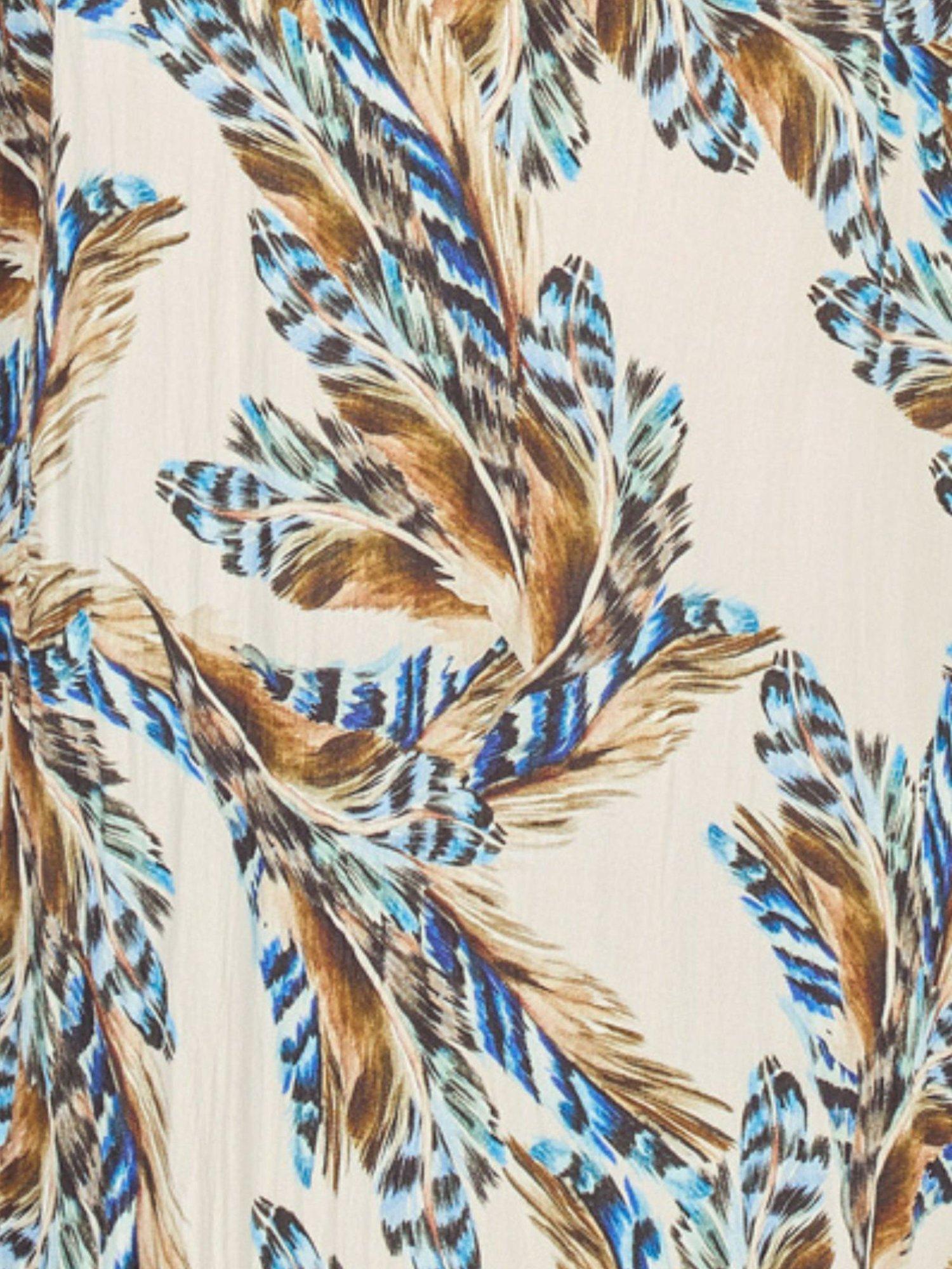 Product image 7 of 7, which shows Traffic People Rene Feckless Feather Linen Blend Dress, Cream/Multi, XS