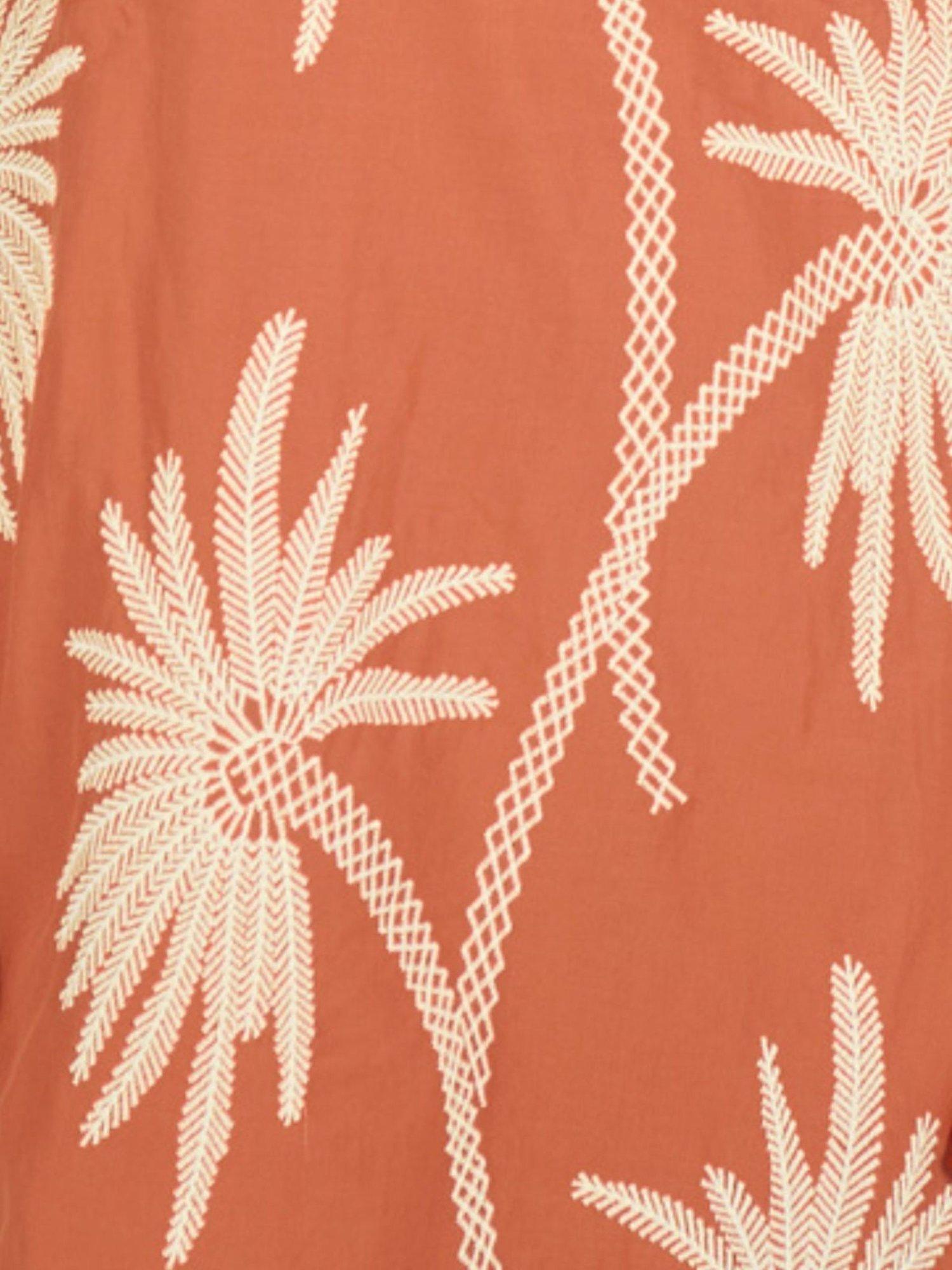 Product image 7 of 7, which shows Traffic People Rene Palm Tree Embroidered Cotton Maxi Dress, Rust/White, XS