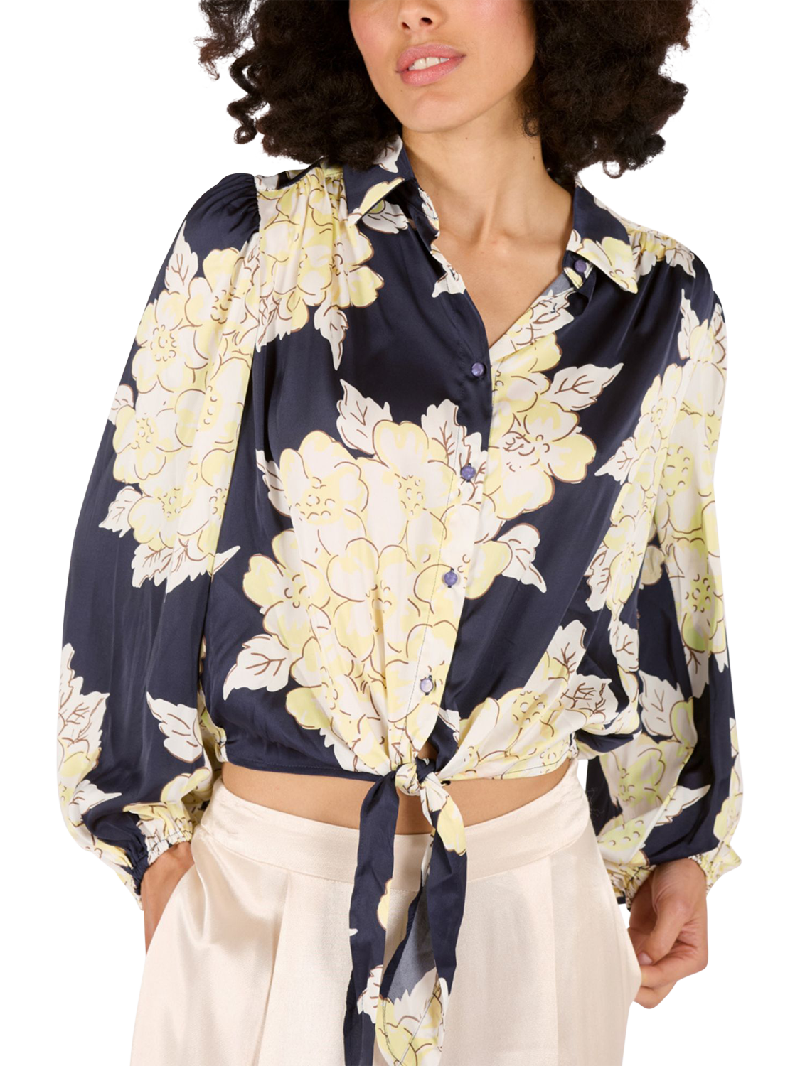 Product image 1 of 6, which shows Traffic People Tremon Blooming Lovely Floral Shirt, Navy/Cream, XS