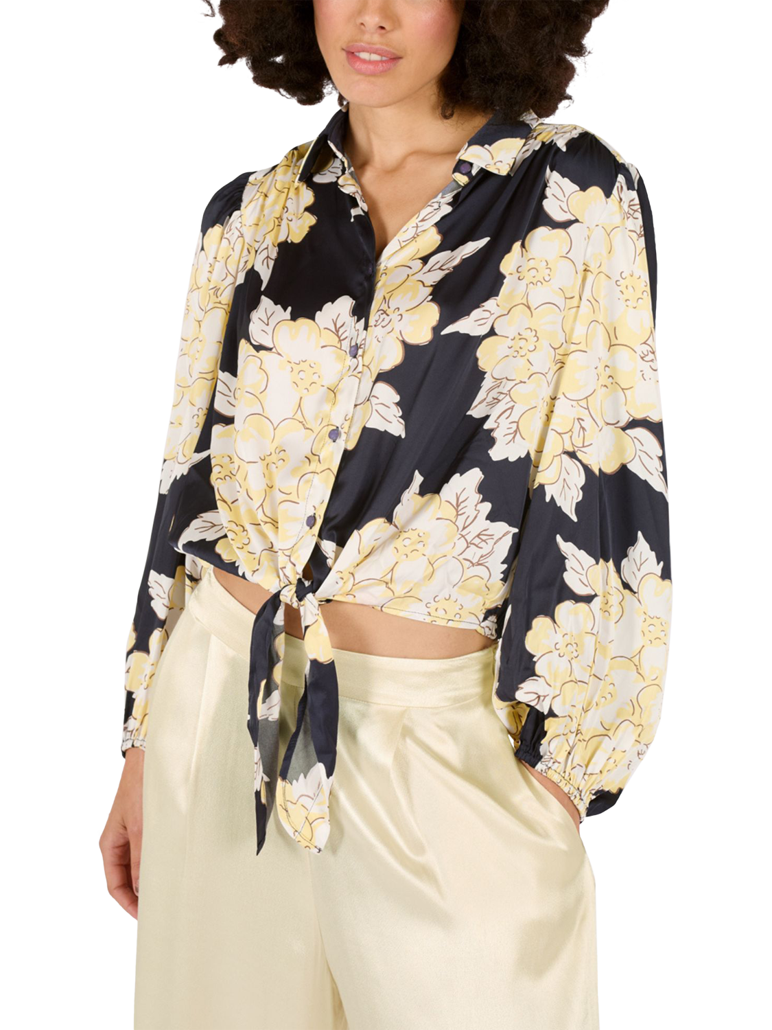 Product image 3 of 6, which shows Traffic People Tremon Blooming Lovely Floral Shirt, Navy/Cream, XS