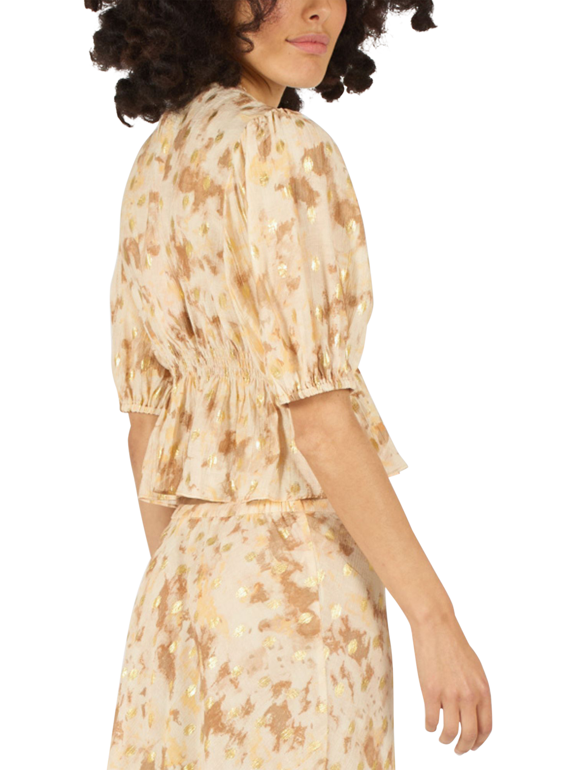 Product image 3 of 6, which shows Traffic People Margot Gold Rush Top, Brown, XS