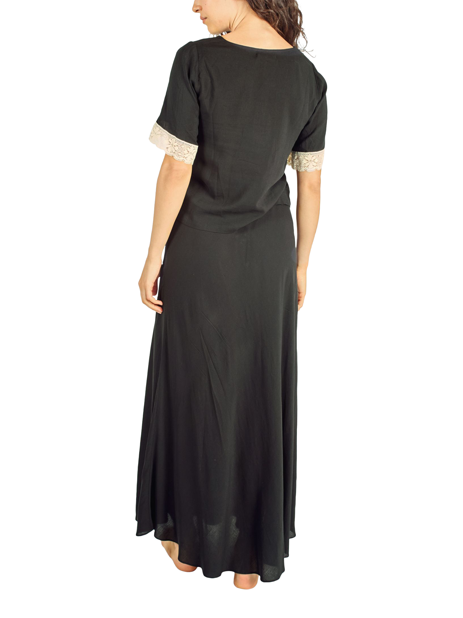 Product image 4 of 6, which shows Traffic People Happy Days Whisper Lace Trim Top, Black/Ivory, XS