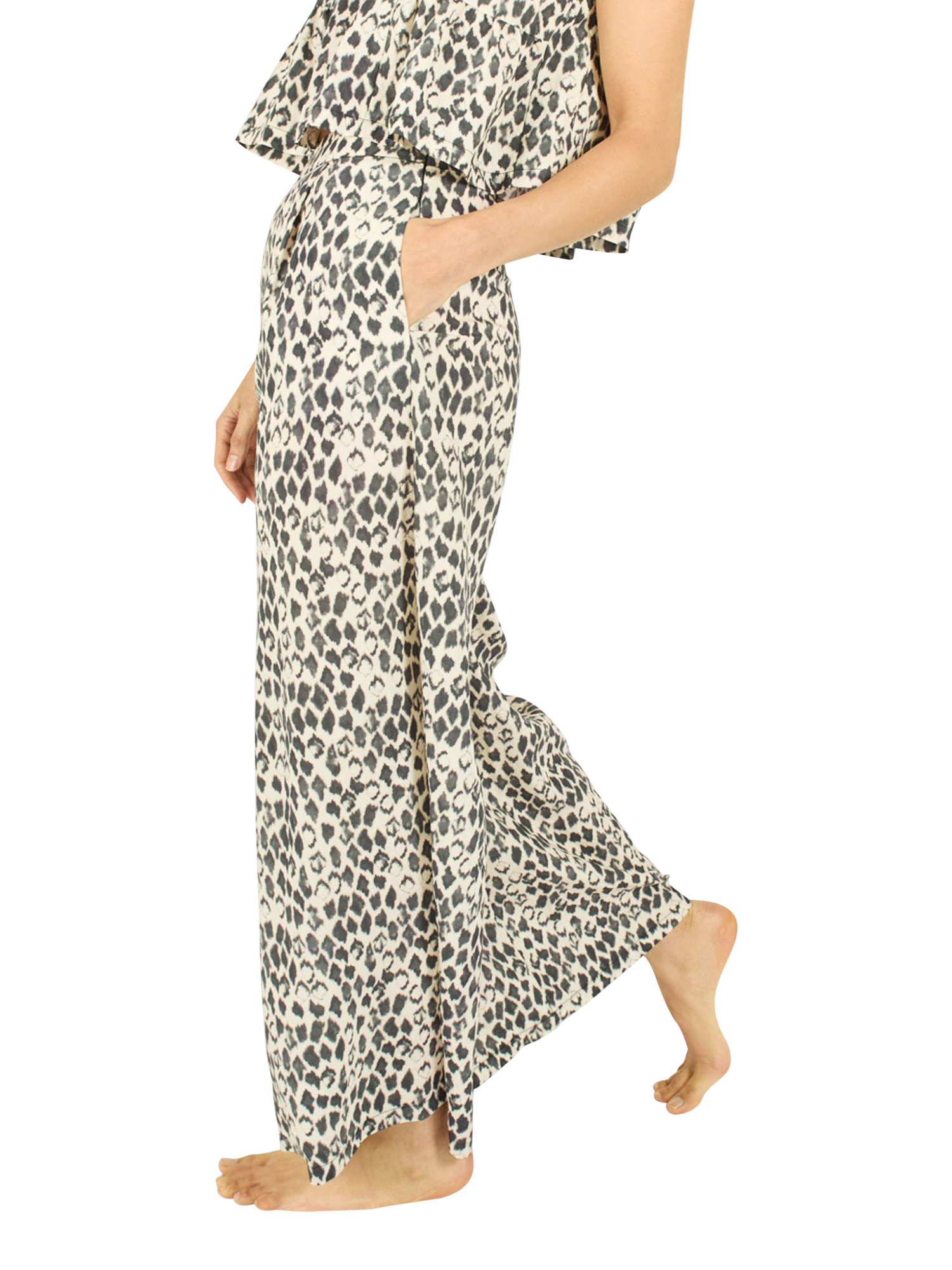 Product image 2 of 7, which shows Traffic People Evie Tropical Wide Leg Trousers, Multi, XS